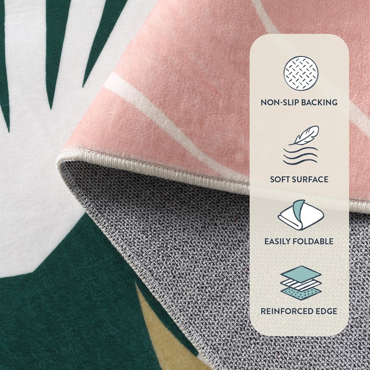 Lahome Washable 8x10 Rug - Non-Slip Living Room Rugs 8x10 Ultra-Thin Large Soft Bedroom Rugs, Boho Botanical Print Indoor Stain Resistant Floor Rug for Dining Room Table Office (8'x10',Green/Pink)