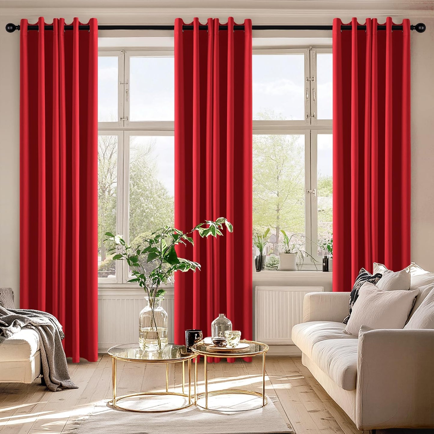 MIULEE Christmas Red Blackout Curtains for Bedroom Living Room 90 Inches Long 2 Panels, Thermal Insulated Room Darkening Drapes Solid Grommet Top Light Blocking Window Treatments 40x90 Inch