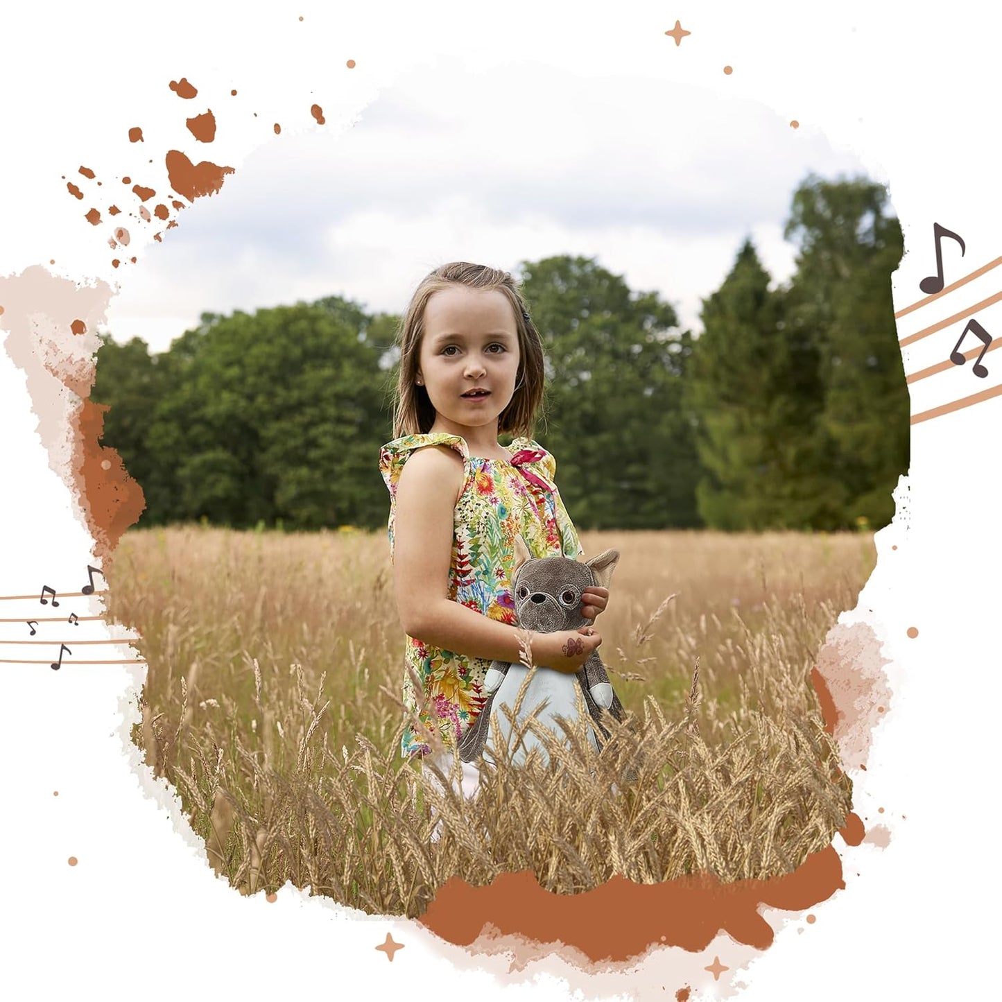 Love By Emi Baby Music Lovey Brown Bulldog, Baby Sleep Soother for Crib & Cuddle Bedtime, White Noise with Heartbeat & Lullaby, Plush Sound Machine Toy, Stuffed Animal for Newborns, Infants & Toddlers