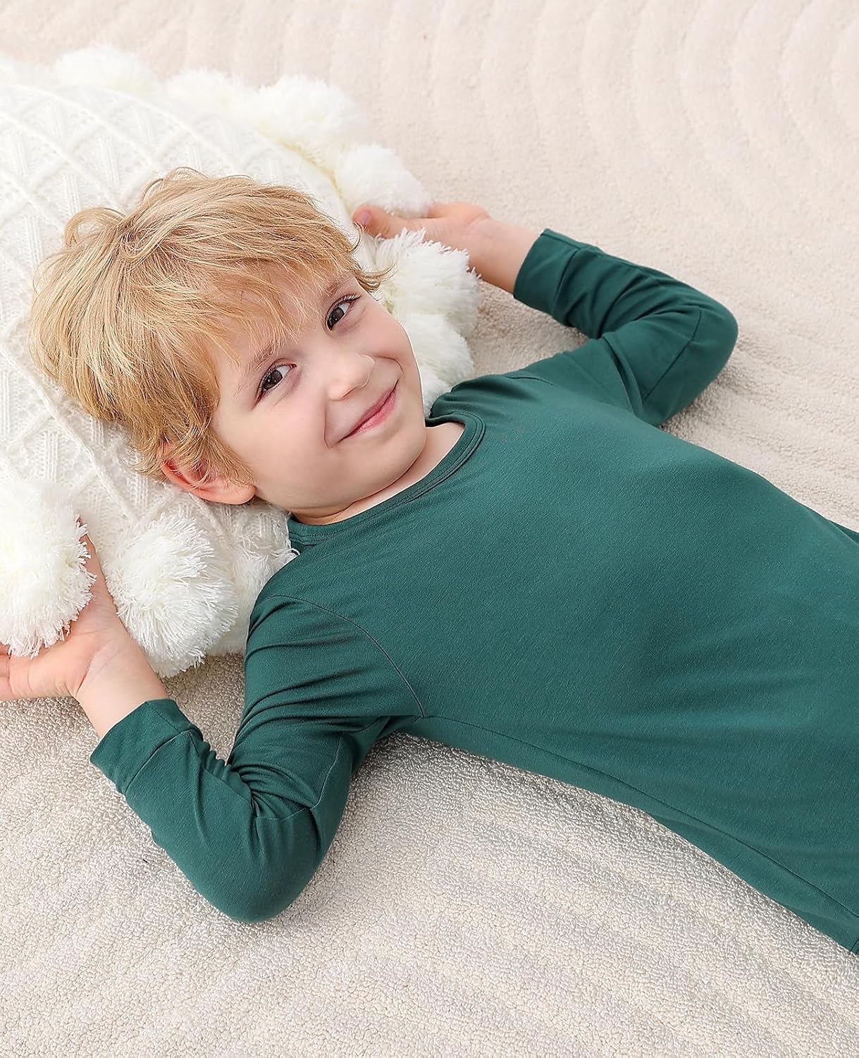 JunNeng Bamboo Viscose Pajamas for Toddler Baby, Boys Girls Solid Snug Fit Pajamas Long Sleeve Sleeper