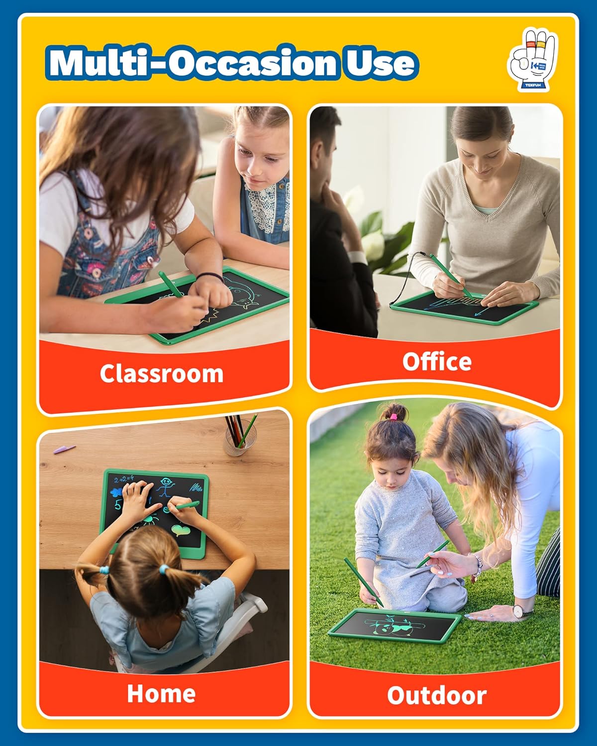 TEKFUN LCD Writing Tablet for Kids, 12inch Large Doodle Board Erasable Drawing Board, Zero Mess Coloring Travel Car Trip Toys for Toddler, Kids Birthday for Age 3-10 Boys & Girls