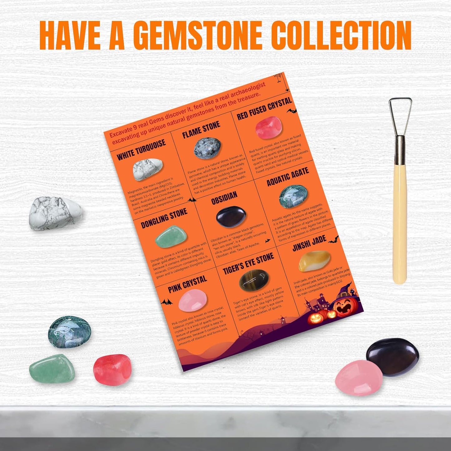 Thanksgiving Gifts for Kids, 3 Pumpkin Orange Bath Soap with Gemstone Inside Dig It Up Kit Halloween Toys Boys Girls Ages 4-5-6-7-8-12 Explore Mining Discover Science Gems Crystal