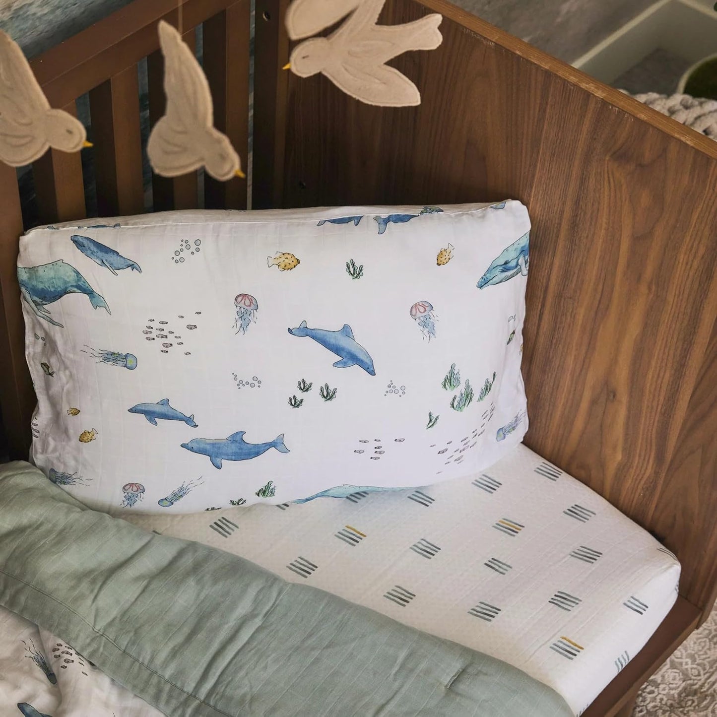 Little Unicorn Standard Pillowcase 2 Pack | Super Soft & Breathable Muslin Fabric | Snug Envelope Closure (Whales)