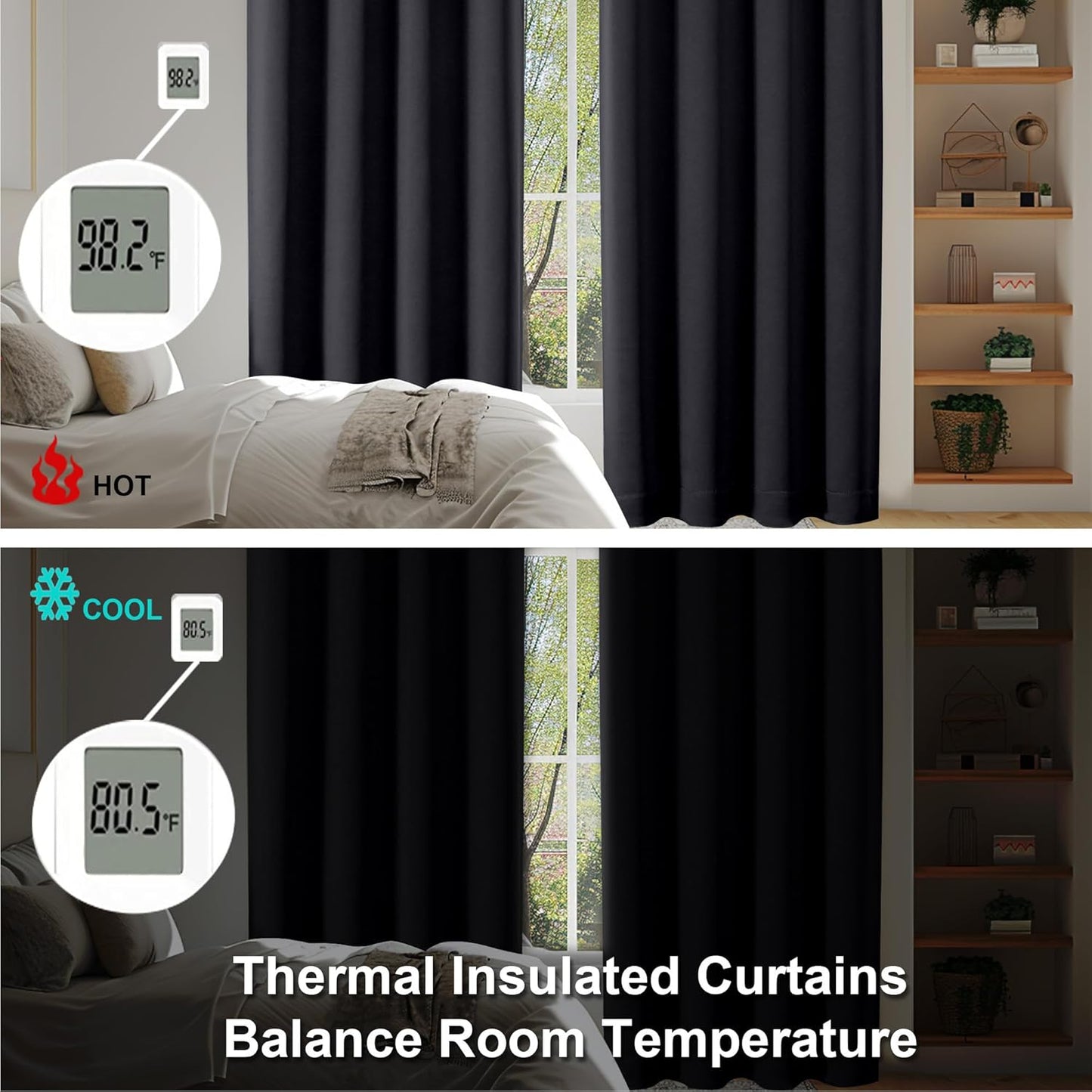 Simplebrand Ava Halloween Black Blackout Curtains for Bedroom, 2 Panels Set, 72 Inch Length, Privacy Thermal Insulated Rod Pocket Window Curtains for Patio French Door, W40 x L72 Inch