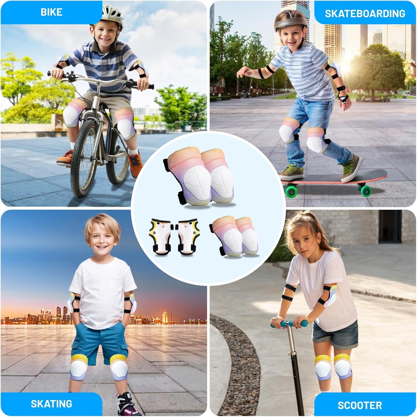 Knee Pads Elbow Pads Wrist Guards Set for Kids,Upgraded Protective Gear for Toddle 4-12 Boys or Girls Children Roller Skating Scooter Skateboarding Bike Roller Blade