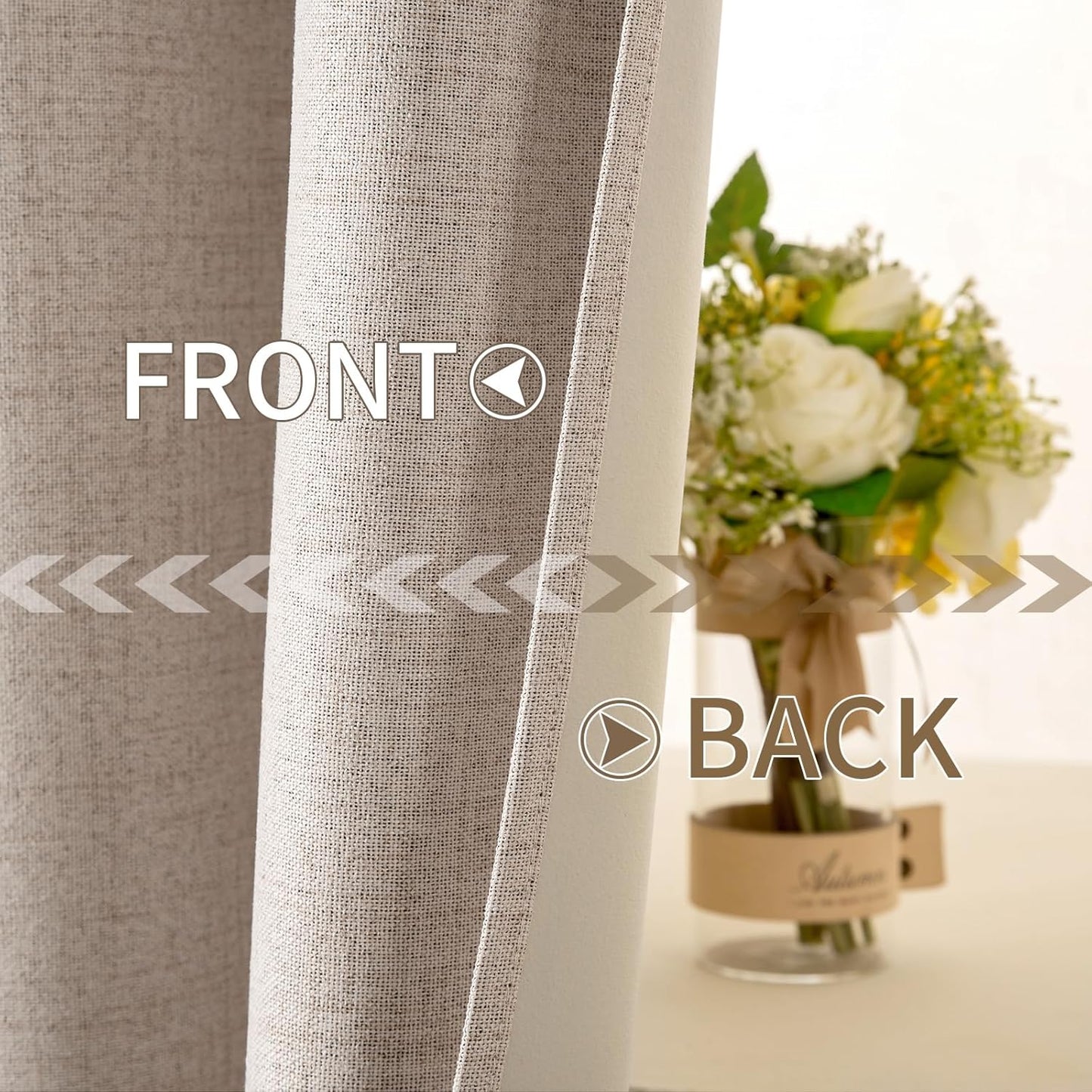 MIULEE Linen Texture Curtains Soild 100% Blackout Thermal Insulated Natural Beige Curtains Grommet Room Darkening Drapes for Living Room Bedroom Nursery 42 x 63 (2 Panels)