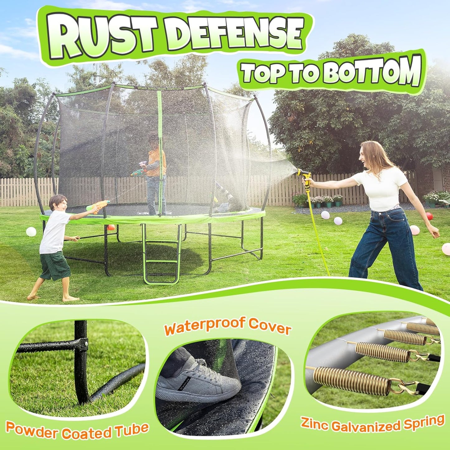 BCAN 8FT 10FT 12FT 14FT 15FT 16FT Recreational Trampoline with Enclosure for Kids Adults, ASTM Approved, Outdoor Trampolines with Ladder for Kids