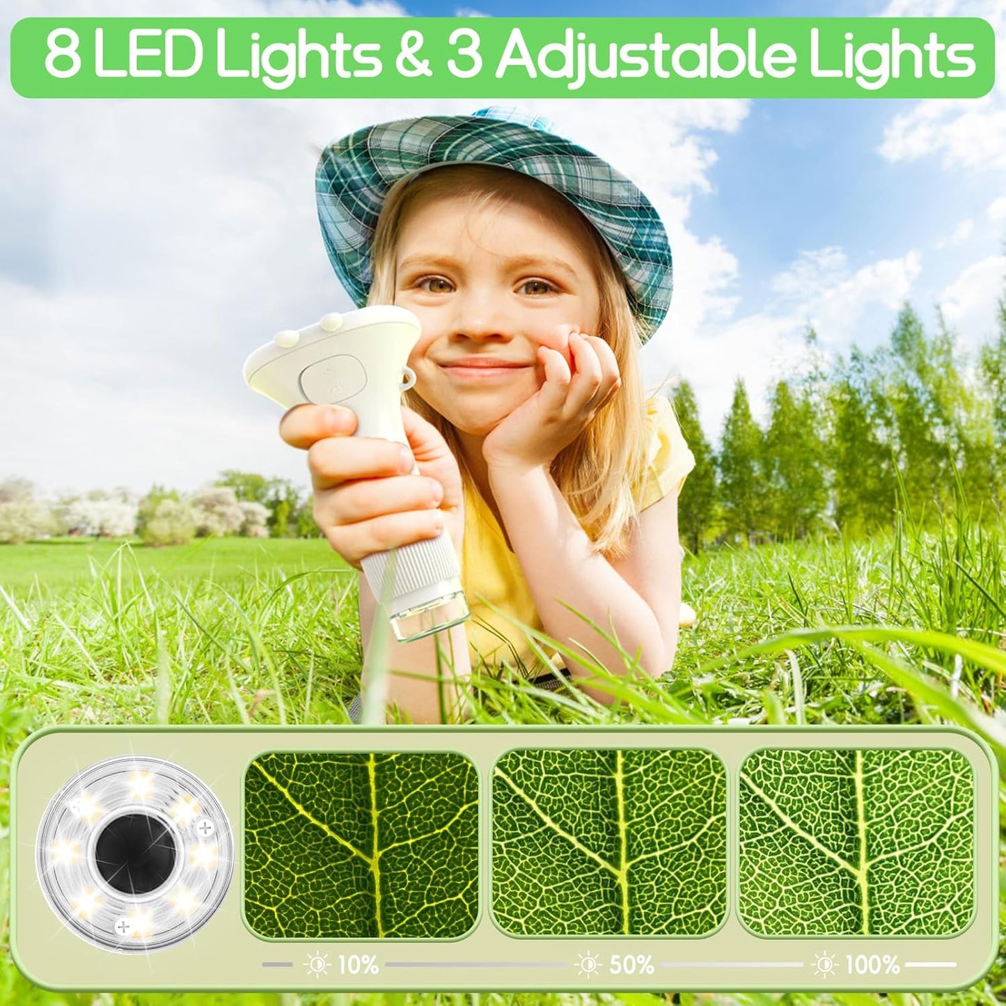 Microscope for Kids - Portable Handheld Magnifying Glass for Girls | Mini Digital Microscope for Boys Educational Science Toys | Age 3 4 5 6 7 8 9 10 11 Years Old Kids Christmas Birthday Gifts