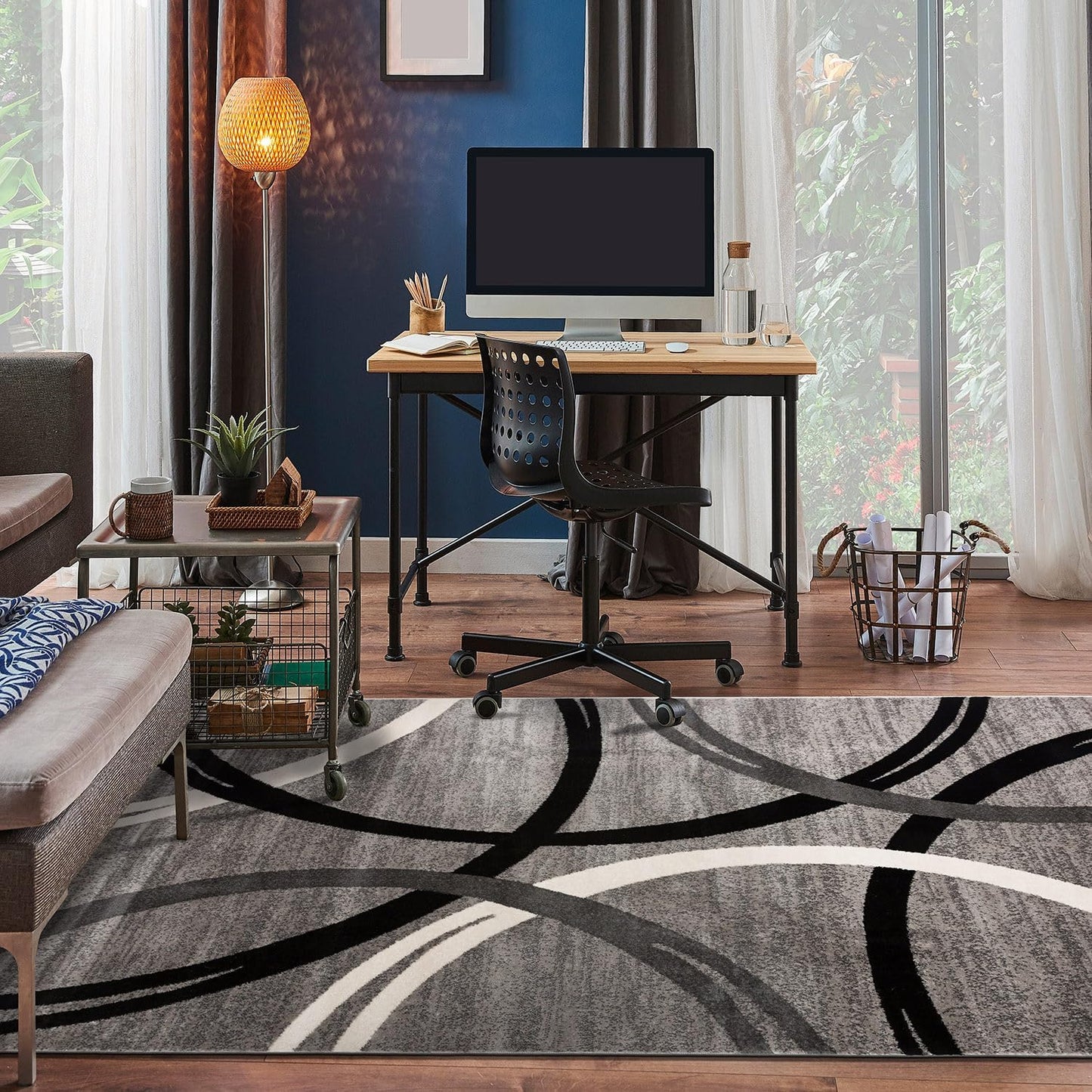 Rugshop Modern Wavy Circles Design Area Rug 5'3" x 7'3" Gray