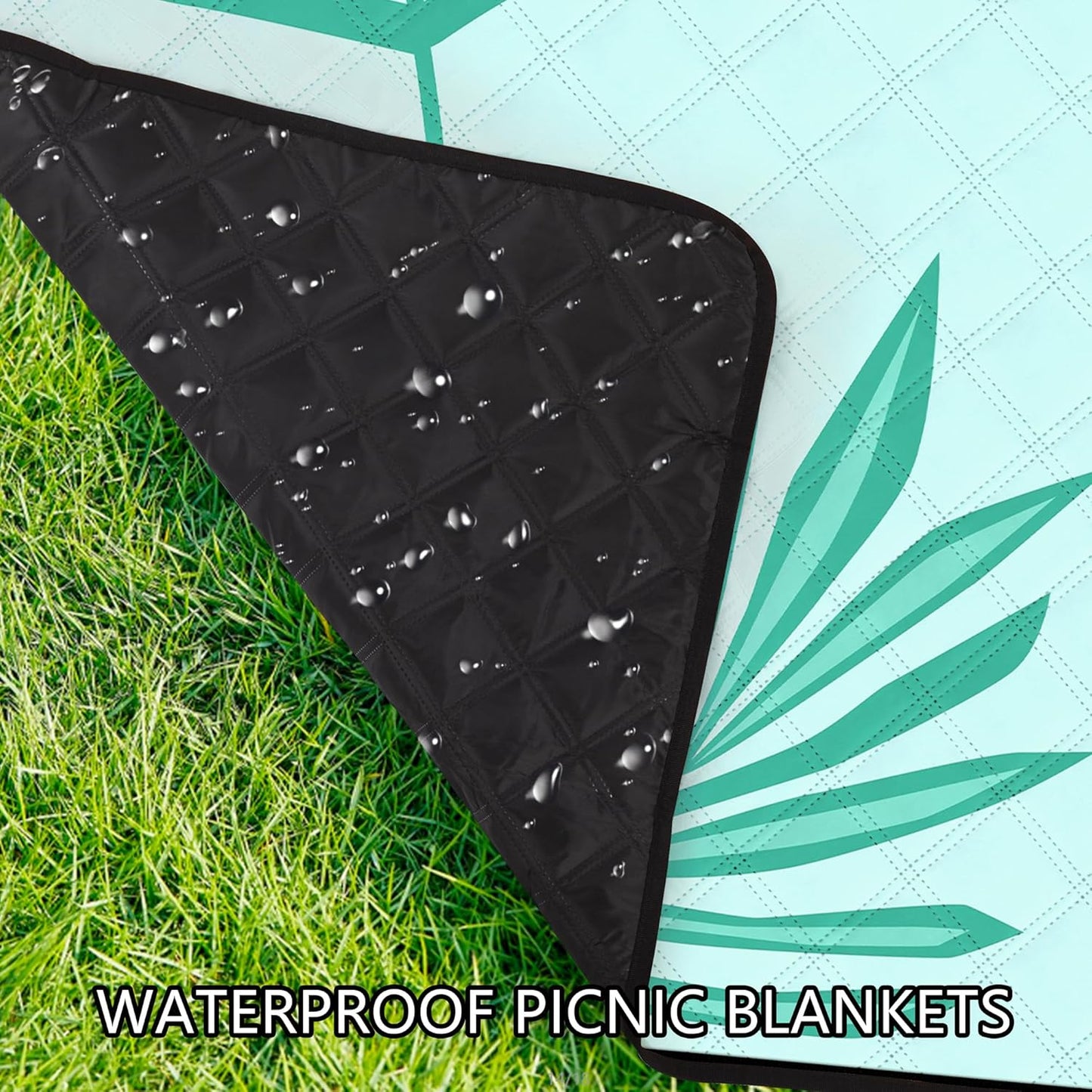 Picnic Blankets Waterproof Sandproof, 79''x79'' Extra Large Foldable & Portable Beach Blanket, 3-Layer Fabric Outdoor Mat for Family Camping, Park, Travel, Grass Lawn, Adults & Kids-Tropical Fern