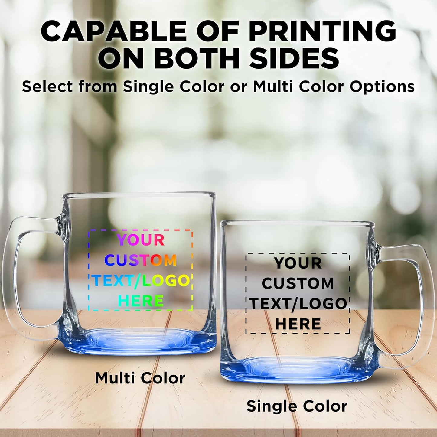 DISCOUNT PTOMOS Custom Small Glass Coffee Mugs 9 oz. Set of 50, Personalized Bulk Pack - Perfect for Coffee, Tea, Espresso, Hot Cocoa, Other Beverages - Blue