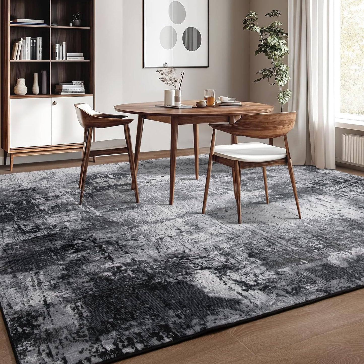 Kelarea Living Room Rug, 6x9 Area Rug Modern Abstract Washable Rugs, Black Non Slip Low Pile Carpet, Stain Resistant Large Rugs for Bedroom, Dining Room, College Dorm, Home Office