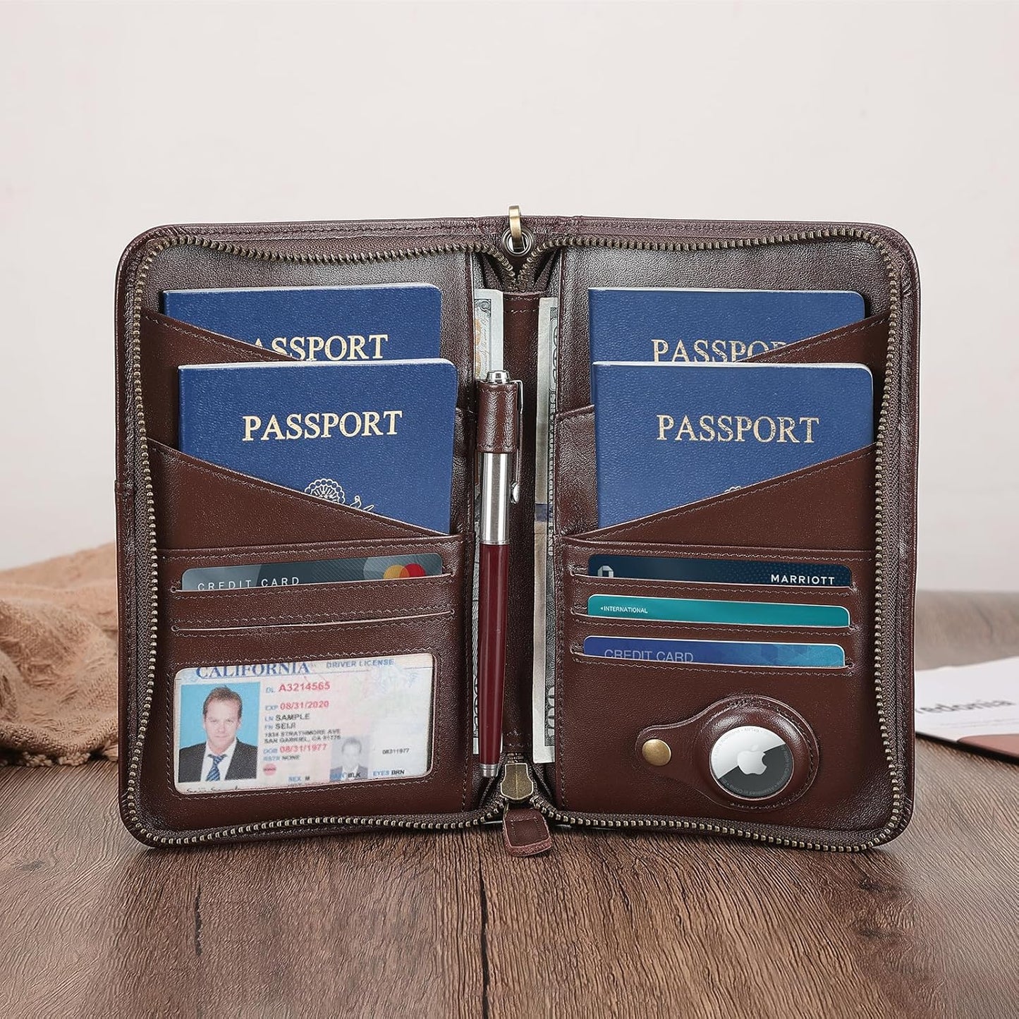 Polare Full Grain Leather Passport Holder Cover Case for Men and Women RFID Blocking Family Travel Wallet Holds 6 Passports