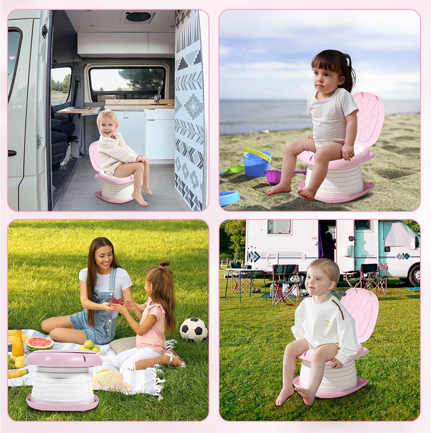 2025 Upgraded Portable Potty Training, Travel Potty for Toddler, portable toilet for kids Foldable, Apply to Seat Emergency Toilet for Camping, Outdoor,Car, Indoor(Pink)