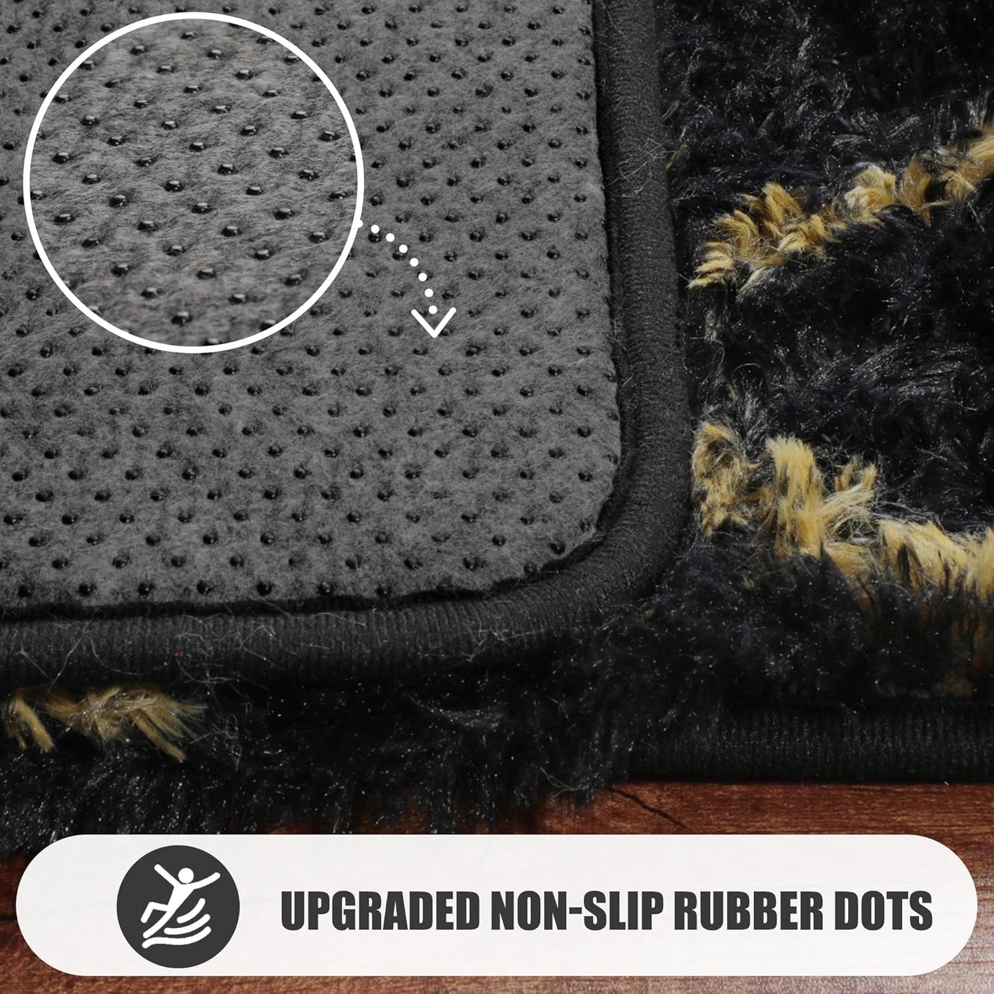 ONASAR 6x9 Area Rugs for Living Room Bedroom, Washable Large Fluffy Black and Gold Throw Rug, Geometric Soft Plush Shaggy Fuzzy Floor Carpet for Nursery Kids Girls Boys Teen Dorm Home Office Decor