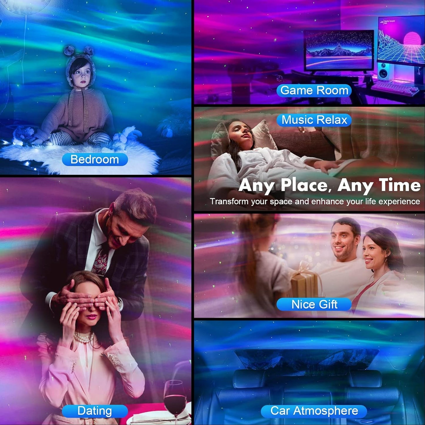 ENOKIK Northern Light Projector, Aurora Star Projector Built-in Bluetooth Speaker, White Noise Machine for Kids Adults, Galaxy Light for Bedroom/Ceiling/Party/Gift (Black)