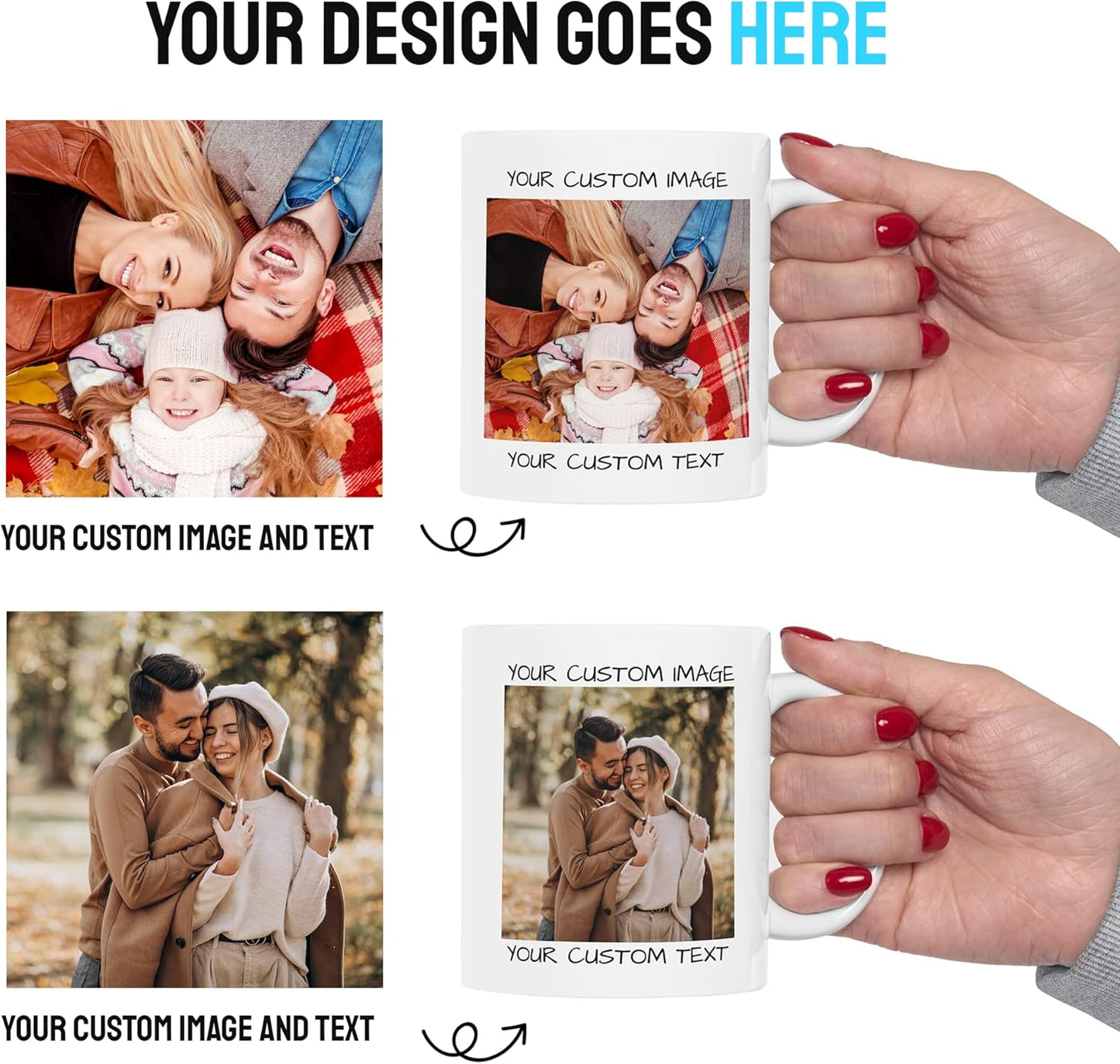 Personalized Coffee Mug – Custom Photo, Text, or Logo Ceramic Mug Tea Cup | Taza Personalizada with Picture or Message | Customized Gift Idea for Men & Women, Mom, Dad, Friends - White/Black | 15oz