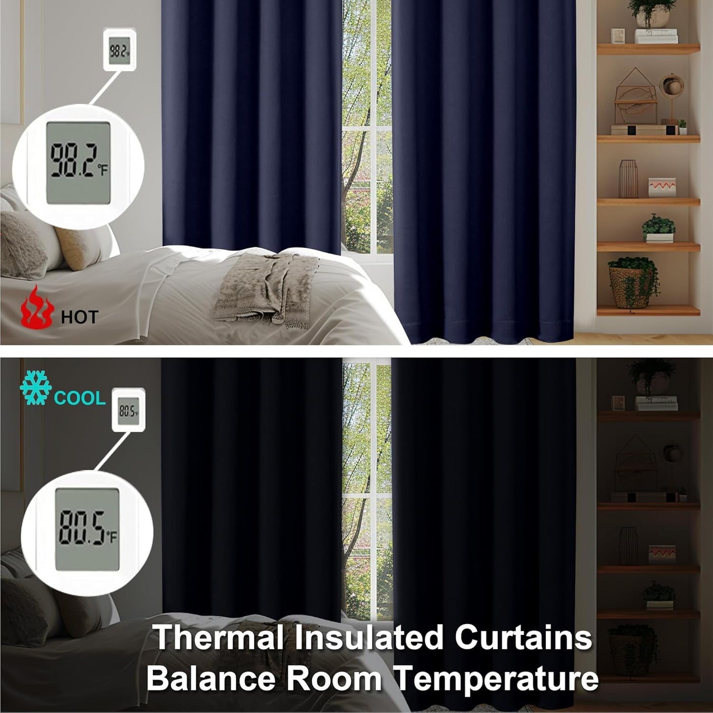 Simplebrand Ava Navy Blue Blackout Curtains for Bedroom 63 Inch Length 2 Panels, Solid Thermal Insulated Energy Saving Rod Pocket Window Treatment Curtains Blackout Drapes, W40 x L63 Inch, Navy Blue
