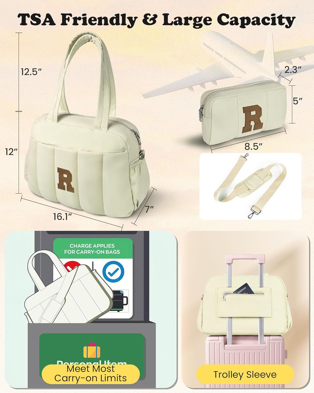 Duffle Bag for Travel Women, Travel Bags,Gifts for Girls-Initial Overnight Bag with Wet Pocket,Lightweight Weekender Bags Personalized Gym Tote with Makeup Pouch