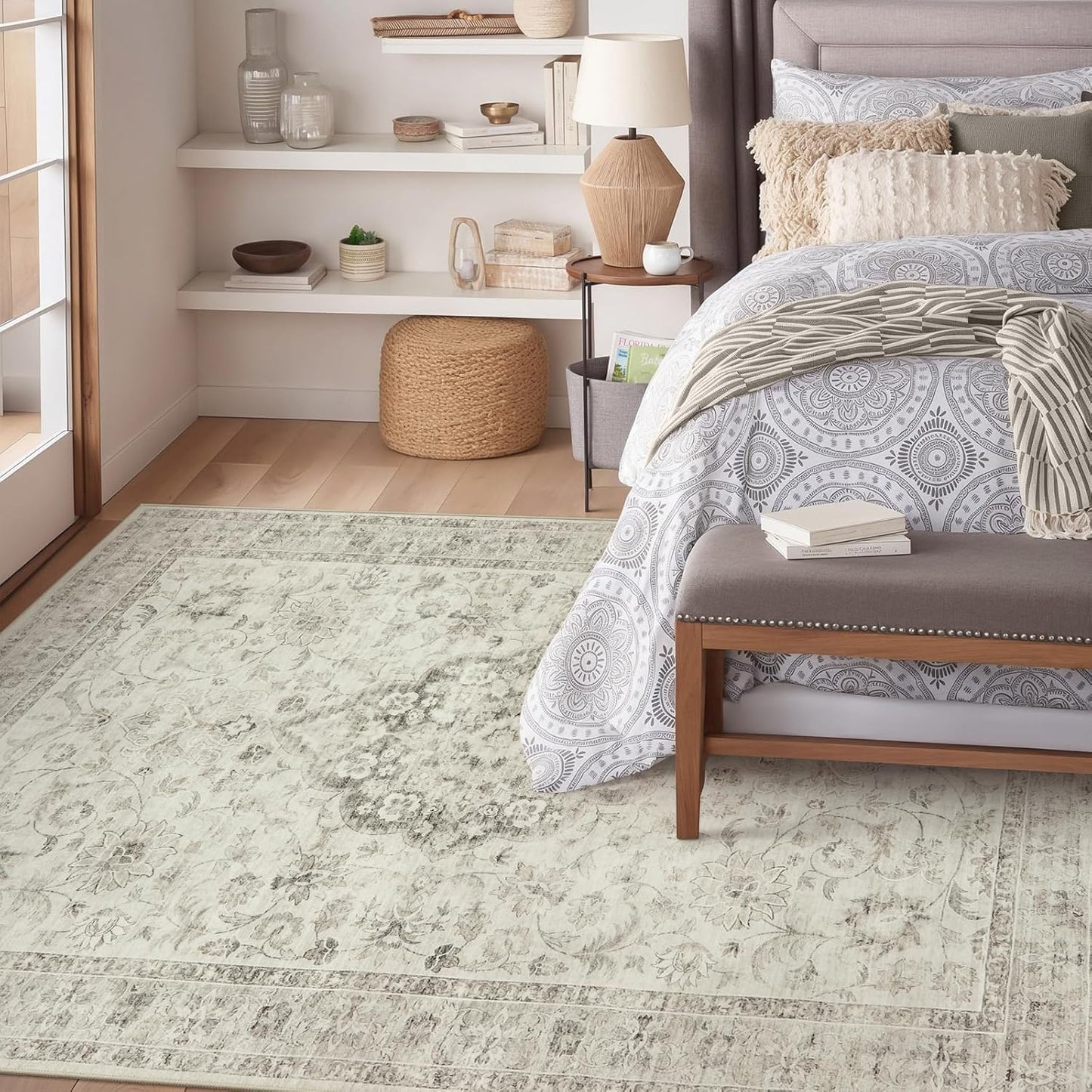 LIVEBOX Washable Area Rug 8x10 Rugs for Living Room Bedroom, Non-Slip Boho Indoor Carpet for Dining Room Office, Low-Pile Farmhouse Soft Carpets for Kids Nursery Room Playroom, Taupe