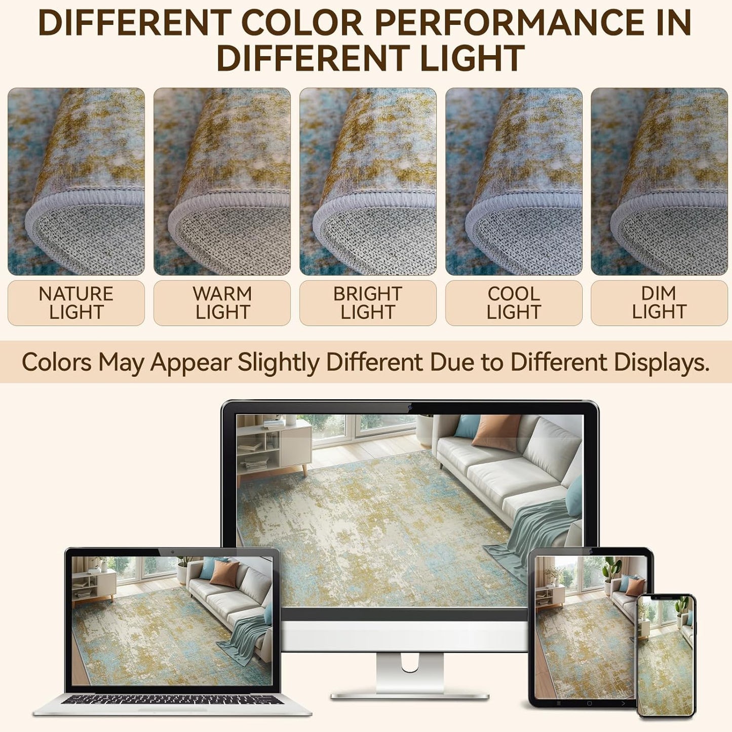 Washable Area Rugs 6'x9' Non-Slip Modern Abstract Soft for Living Room Entryway Bedroom Nursery, Print Pattern, Teal Blue Taupe