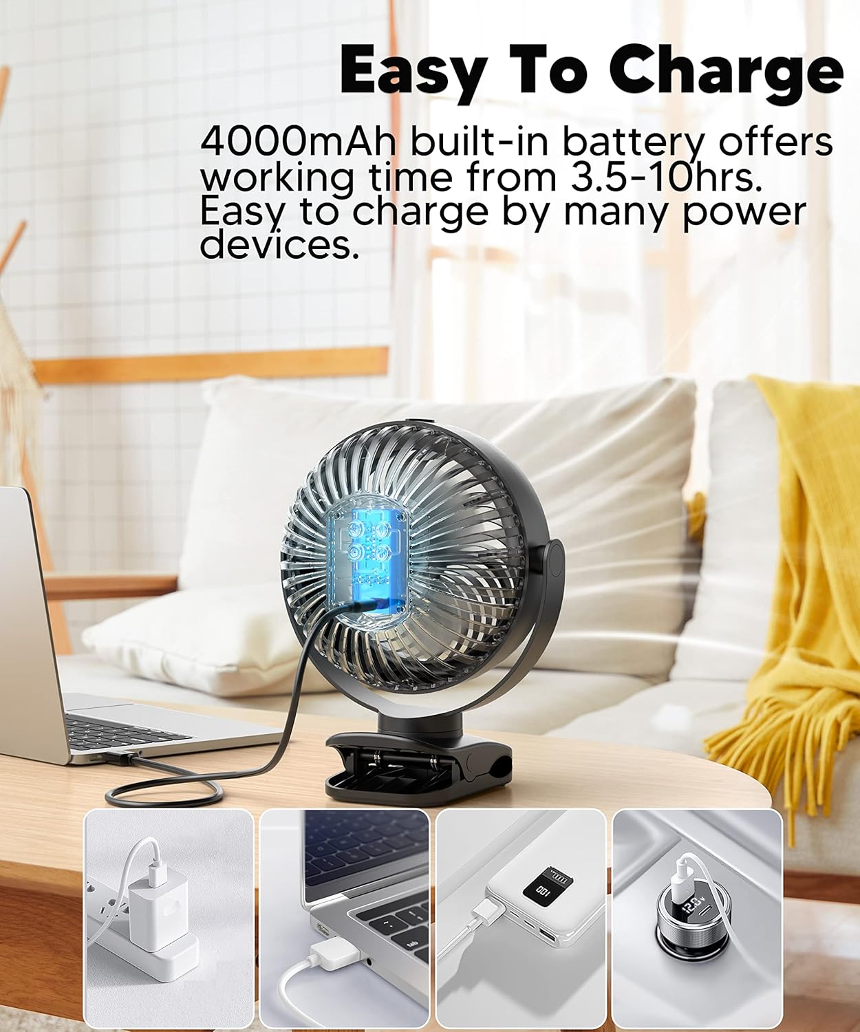 TYZU 7 Inch Portable Misting Fan 4000mAh Battery 360° Rotatable 130mlTank 4 Speeds and Timer, Fan for Baby, Office,Travel,Treadmill, Outdoors Camping,Golf Cart