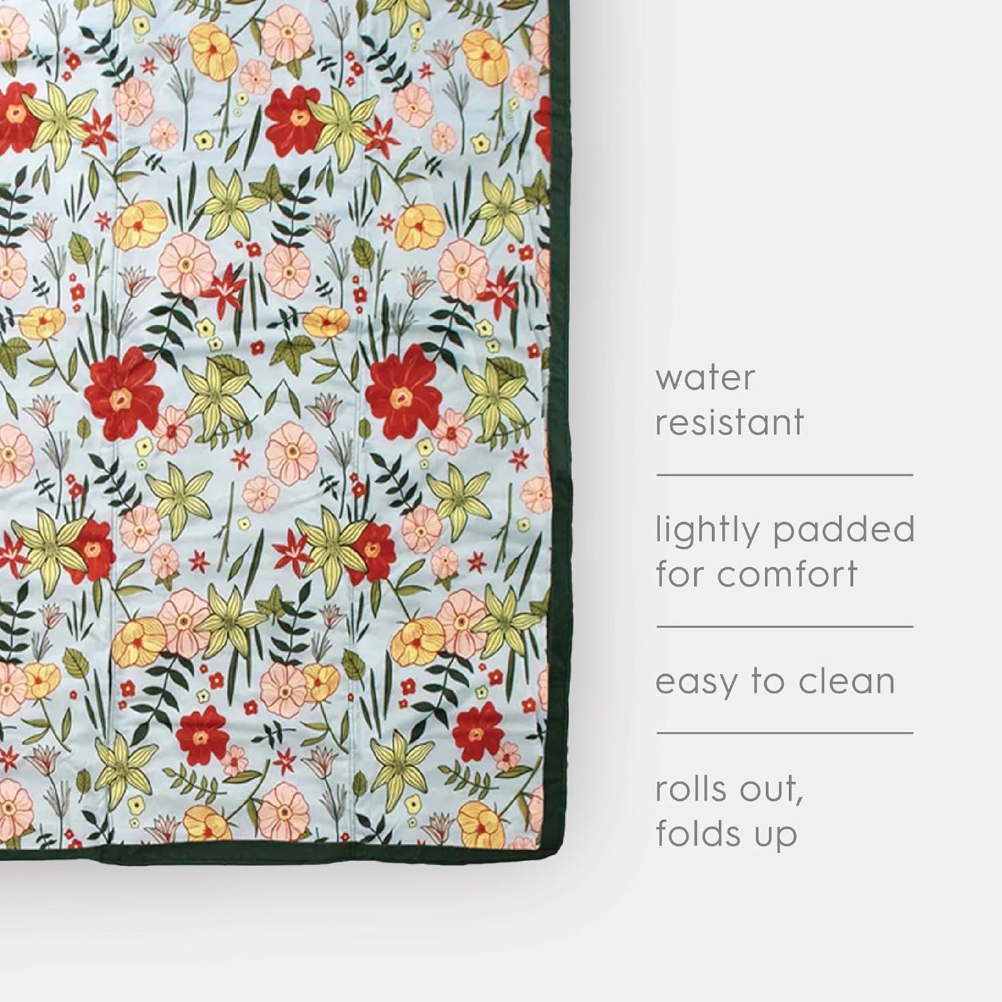 Little Unicorn 5'x10' XL Outdoor Family Picnic & Beach Blanket | Durable & Water-Resistant Fabric | Compact Fold & Easily Wipes Clean | Zipper Pocket (Primrose Patch)