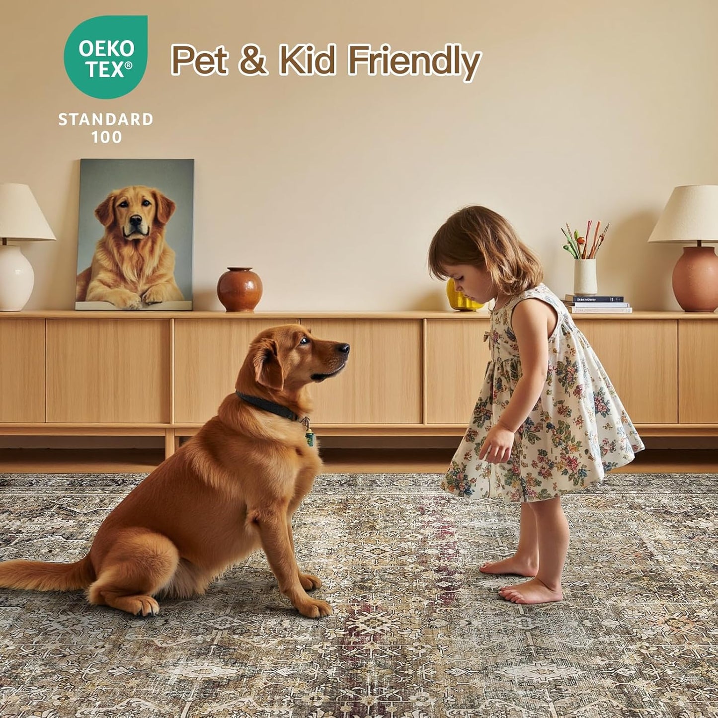 Lofus 5x7 Area Rug for Living Room,Brow Washable Area Rugs with Non-Slip Backing,Soft Neutral Carpets for Bedroom Dining Room Home Office Indoor Nursery