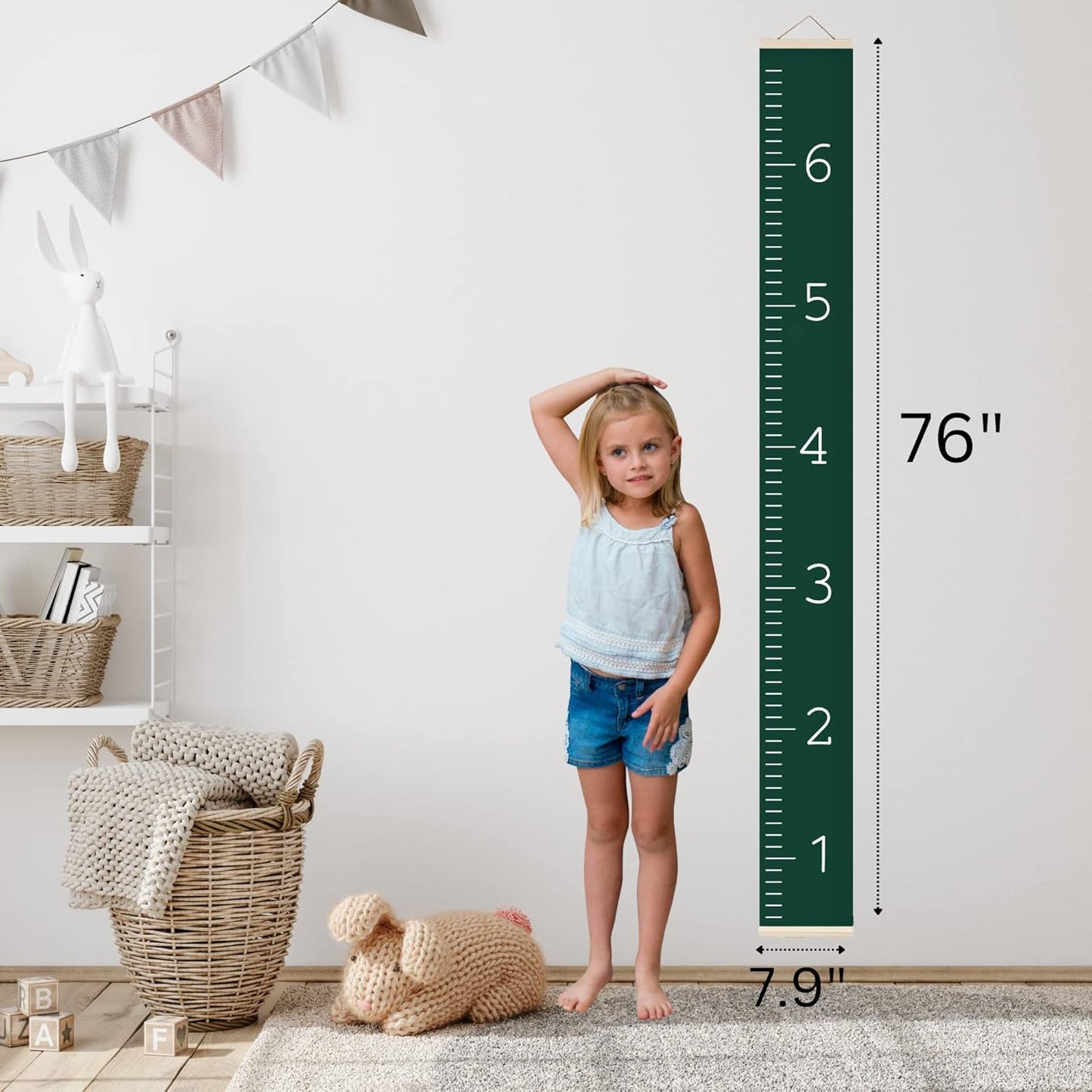 Morxy Canvas Growth Chart for Kids - Unisex Kids Room Wall Decor - Measuring Height Chart- Wall Tape with Height Chart for Kids (Canvas, Plain Dark Green)