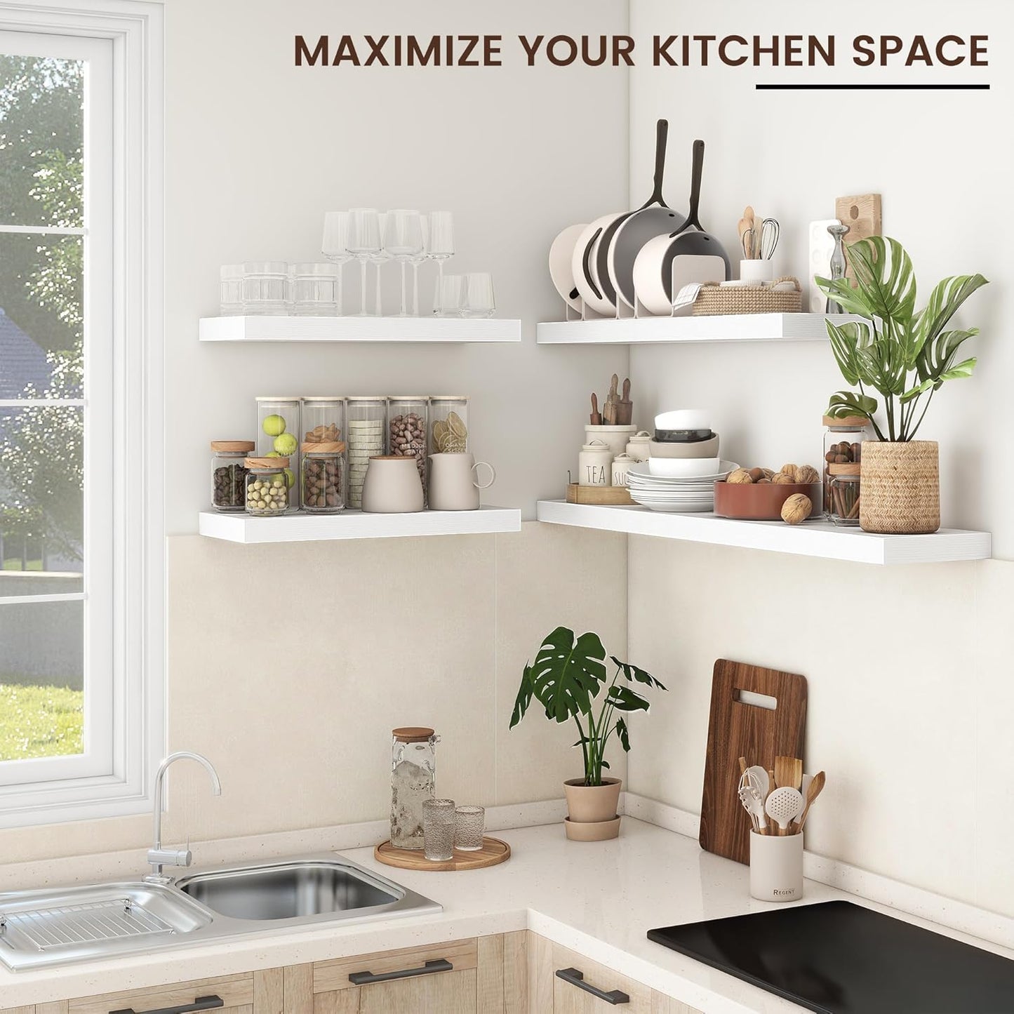 Floating Shelves for Wall, 2 Large Wall Mounted Shelves with Invisible Brackets, Long Wood Floating Wall Shelf Shelves for Living Room, Bedroom, Kitchen, (White, 36" W x 9" D x 1.5" H)