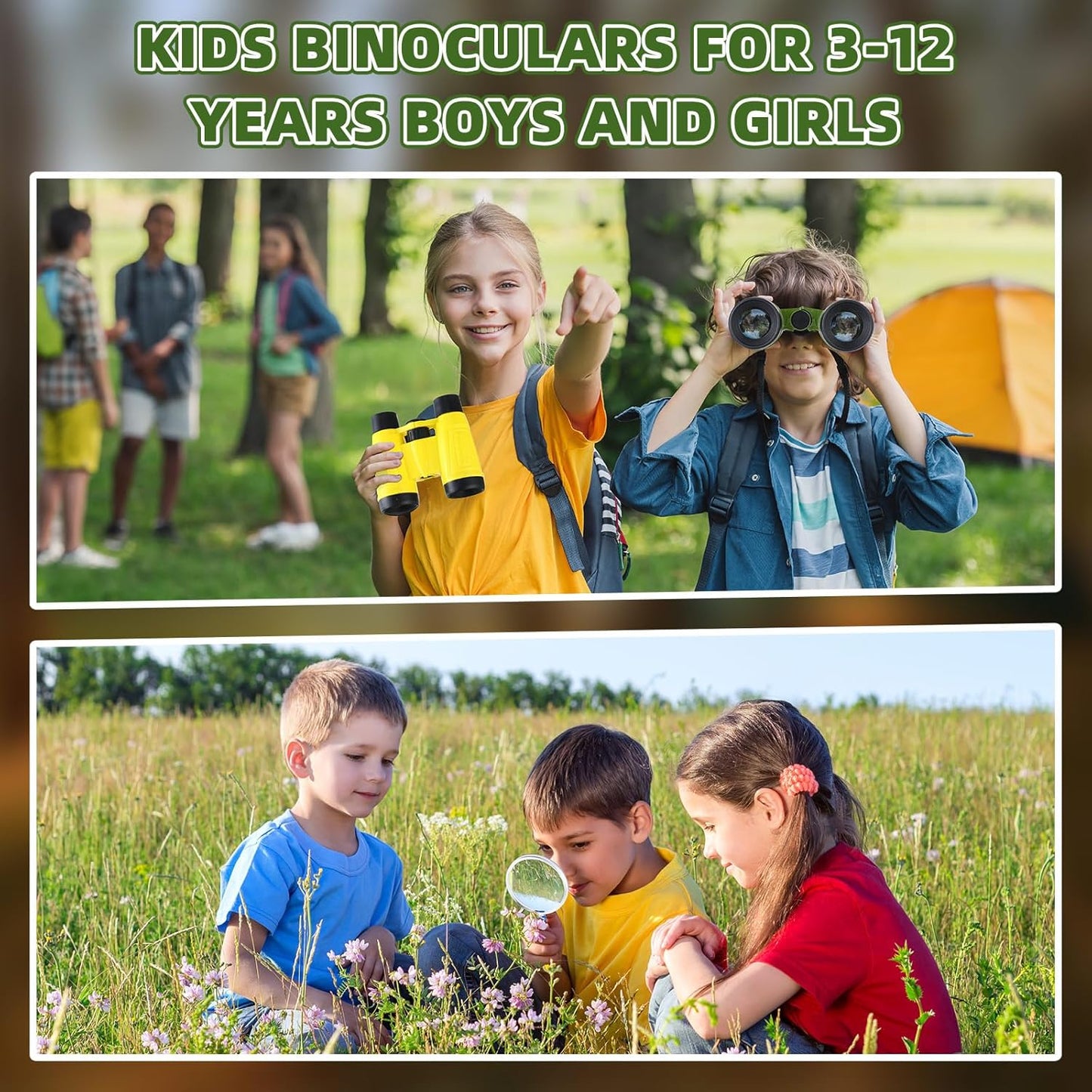 Wettarn 24 Pack Kid Mini Compact Binocular Compass Magnifying Glass Set for 3-12 Years Boy Girl Toddler Small Telescope Binocular for Kid Bird Watching Camping Hiking Exploring Outdoor Play