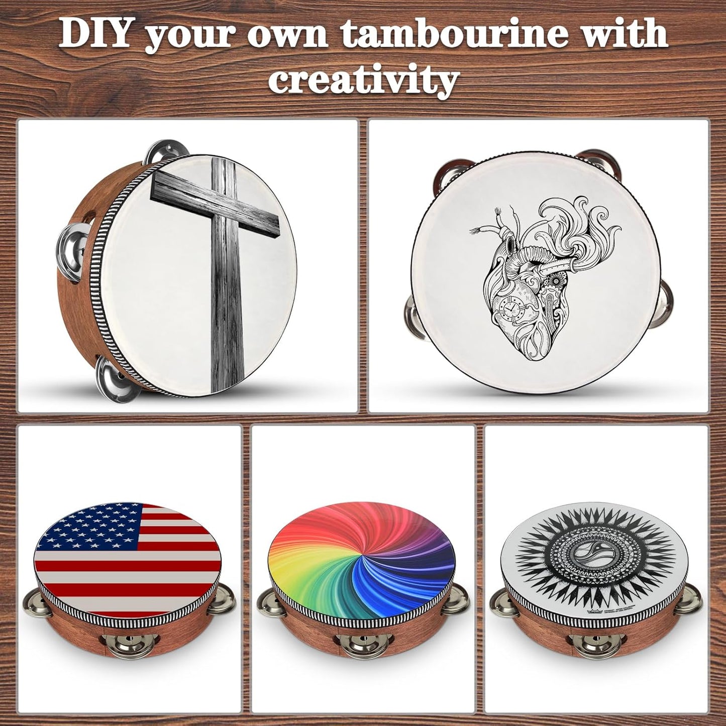 Wooden Hand Held Percussion Tambourine with Storage Bag - 6 Inches, Ideal for Church, Wedding, Party, Dance, Photo Shoot