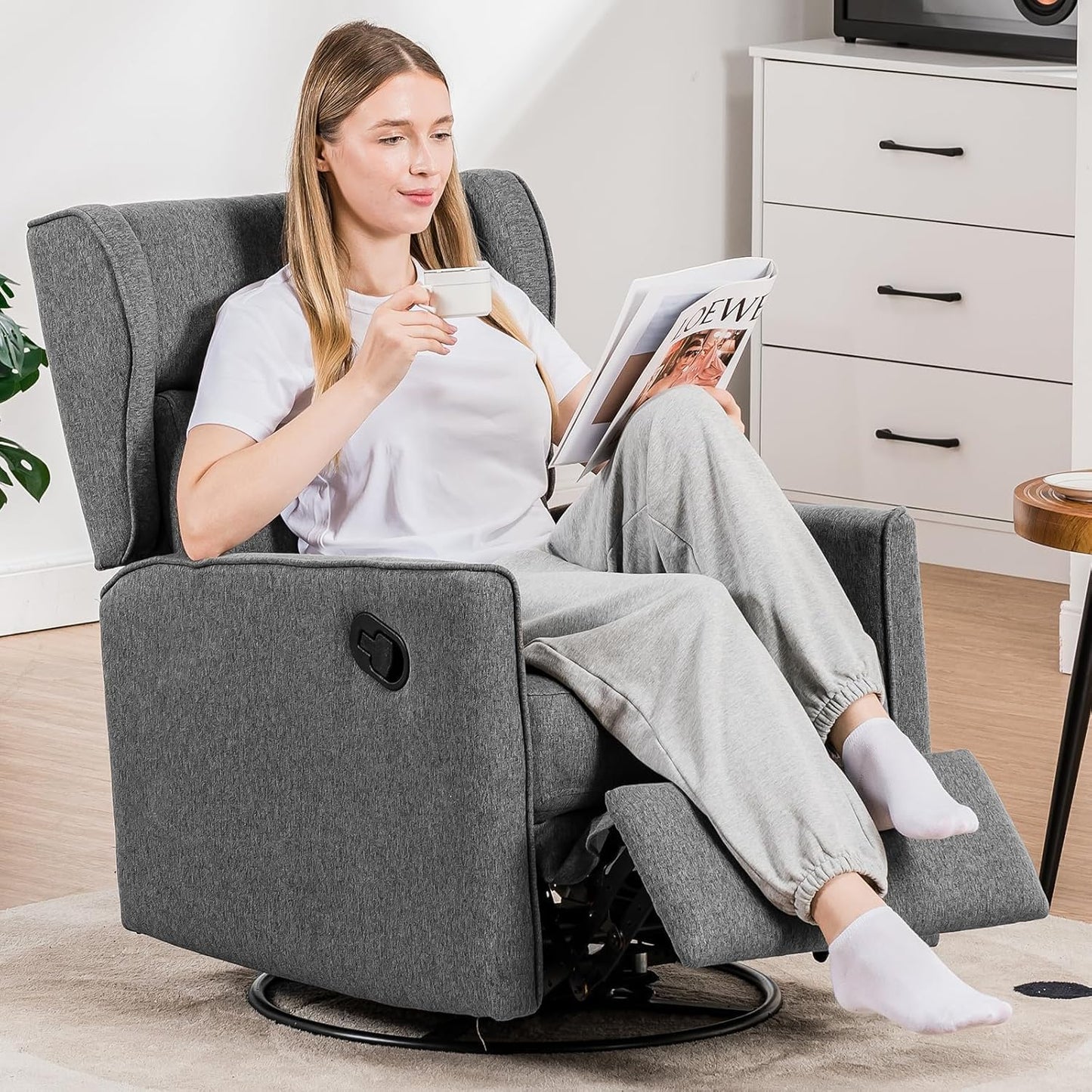 COMHOMA Rocking Recliner Chair,Swivel Glider Reclining Single Sofa Manual Rocker Recliners,Nursery Rocking Chairs with Upholstered Seating for Living Room Office(Gray)