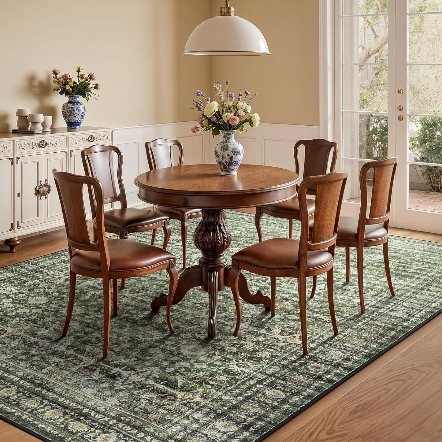 Lofus 5x7 Area Rug for Living Room,Green Washable Area Rugs with Non-Slip Backing,Soft Boho Carpets for Bedroom Dining Room Home Office Indoor Nursery