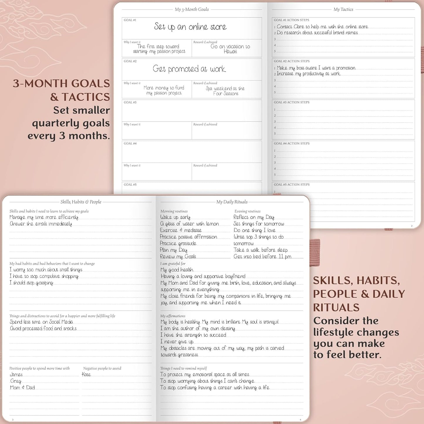 Legend Planner Daily for 3 Months – Undated Monthly Weekly & Daily Planner to Hit Goals. Organizer & Productivity Journal, A5 (Rose Gold)