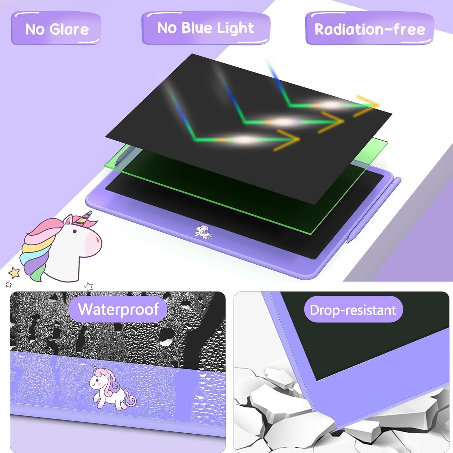 LCD Writing Tablet for Kids 12 Inch, Kids Learning Toys Drawing Pad for Boys Girls, Erasable Doodle Board for Toddlers 3 4 5 6 7 8 Year Old Travel Essentials, Christmas Birthday for Kids - Purple