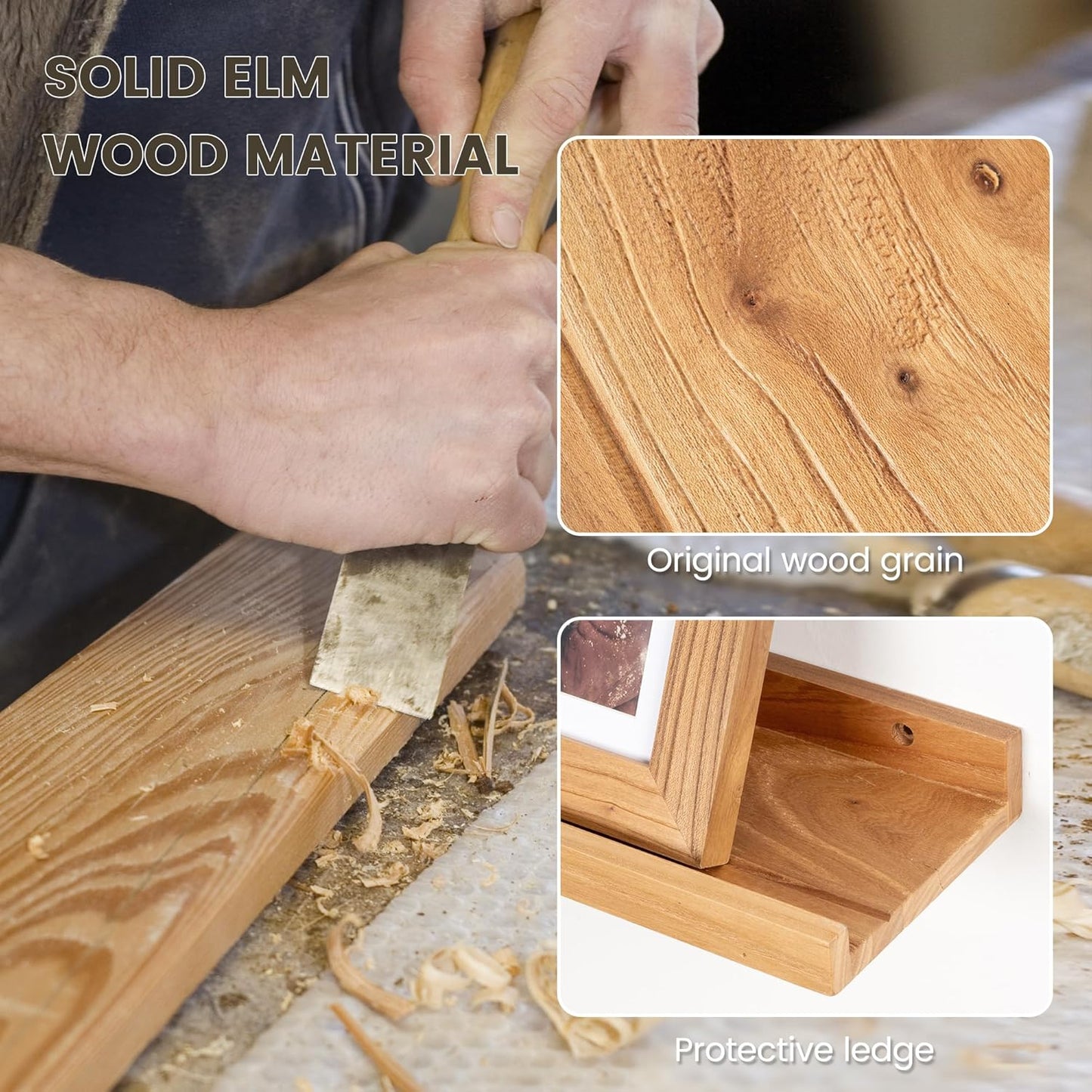 Picture Ledge Shelf - 24 Inches Floating Shelves Set of 2 - Rustic Elm Wood Ledge Shelves for Toys Storage, Kids Bookshelf Wall Mounted for Bedroom, Living Room, Kitchen - 24 Inches - Natural Color