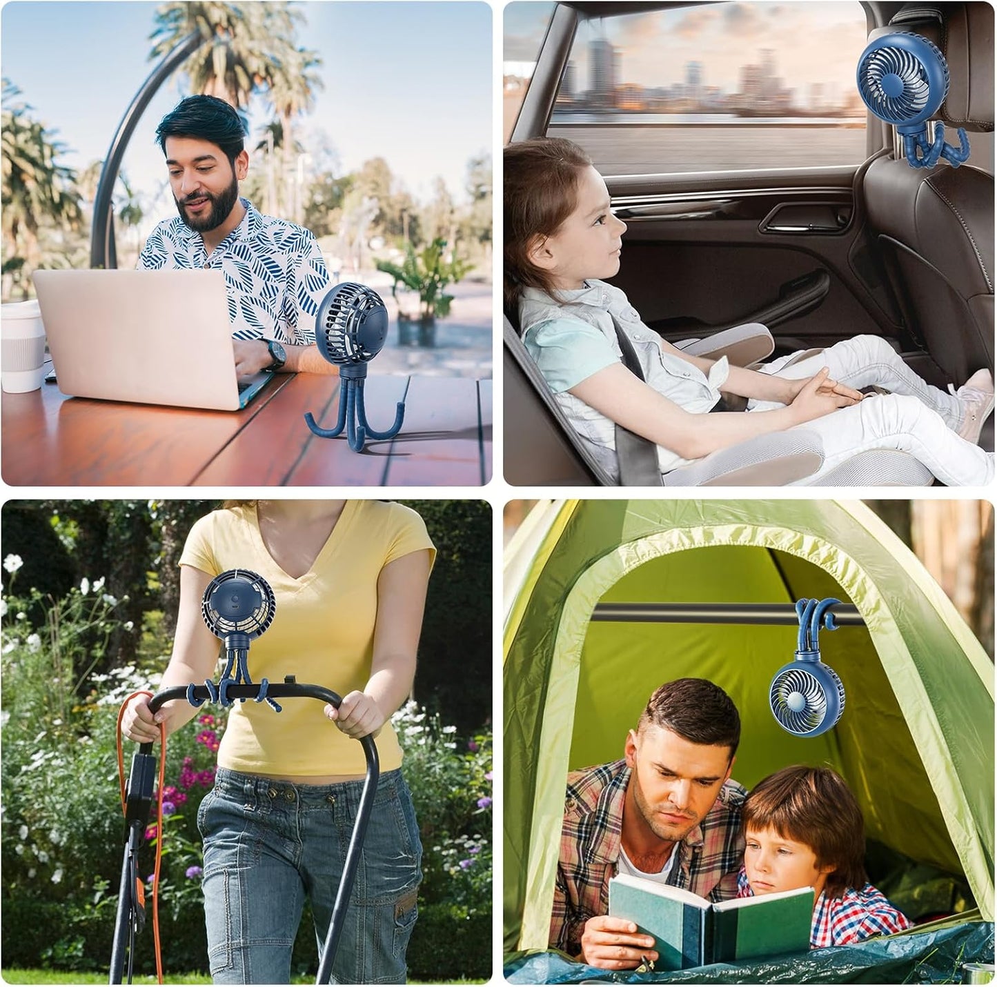 HandFan 4000mAh Battery Operated Stroller Fan Flexible Tripod Clip on Fan with 4 Speeds and Rotatable Max 31Hrs Handheld Personal Fans for Crib Car Seat Bike Treadmill (Blue)