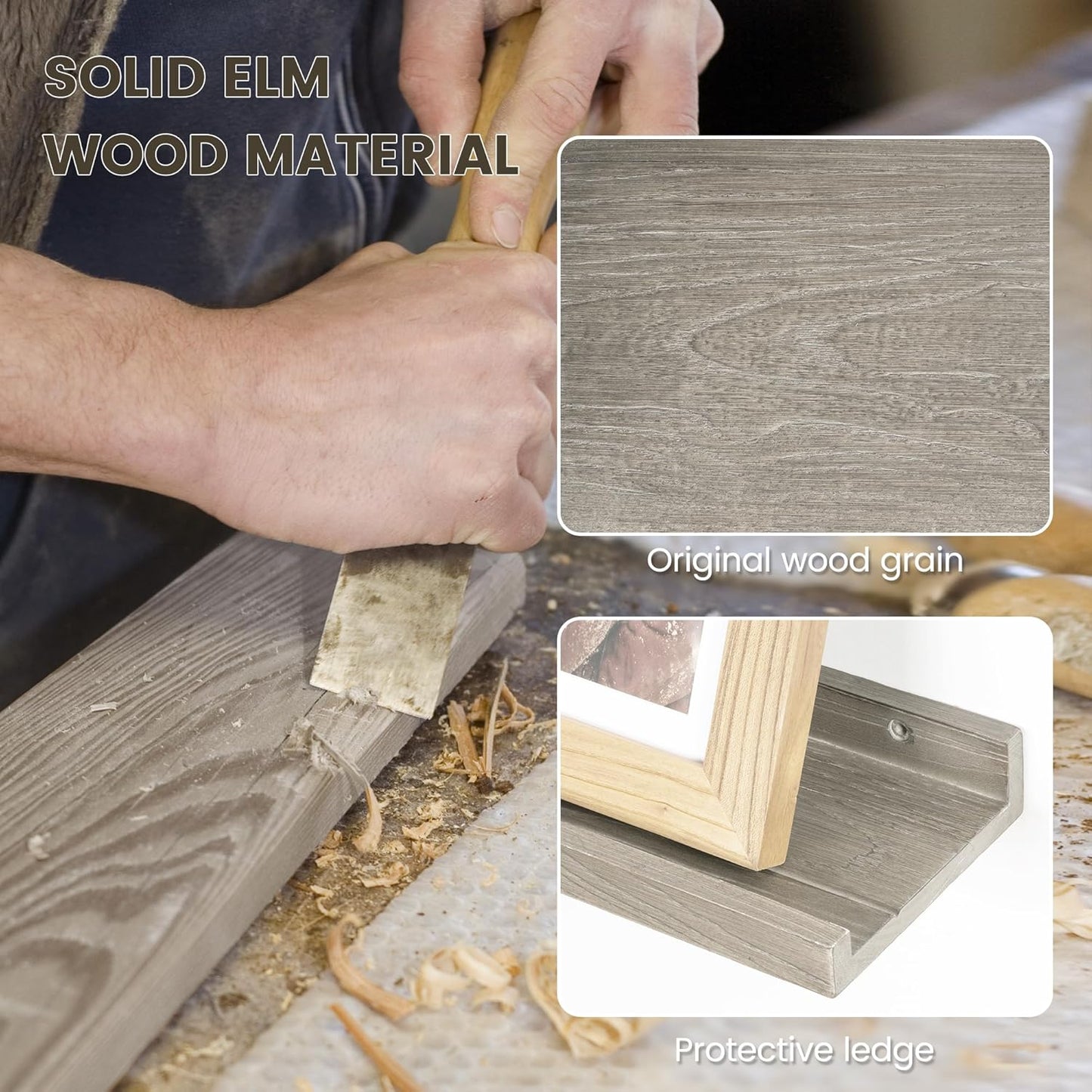 Picture Ledge Shelf - 24 Inches Floating Shelves Set of 2 - Rustic Elm Wood Ledge Shelves for Toys Storage, Kids Bookshelf Wall Mounted for Bedroom, Living Room, Kitchen - 24 Inches - Grey