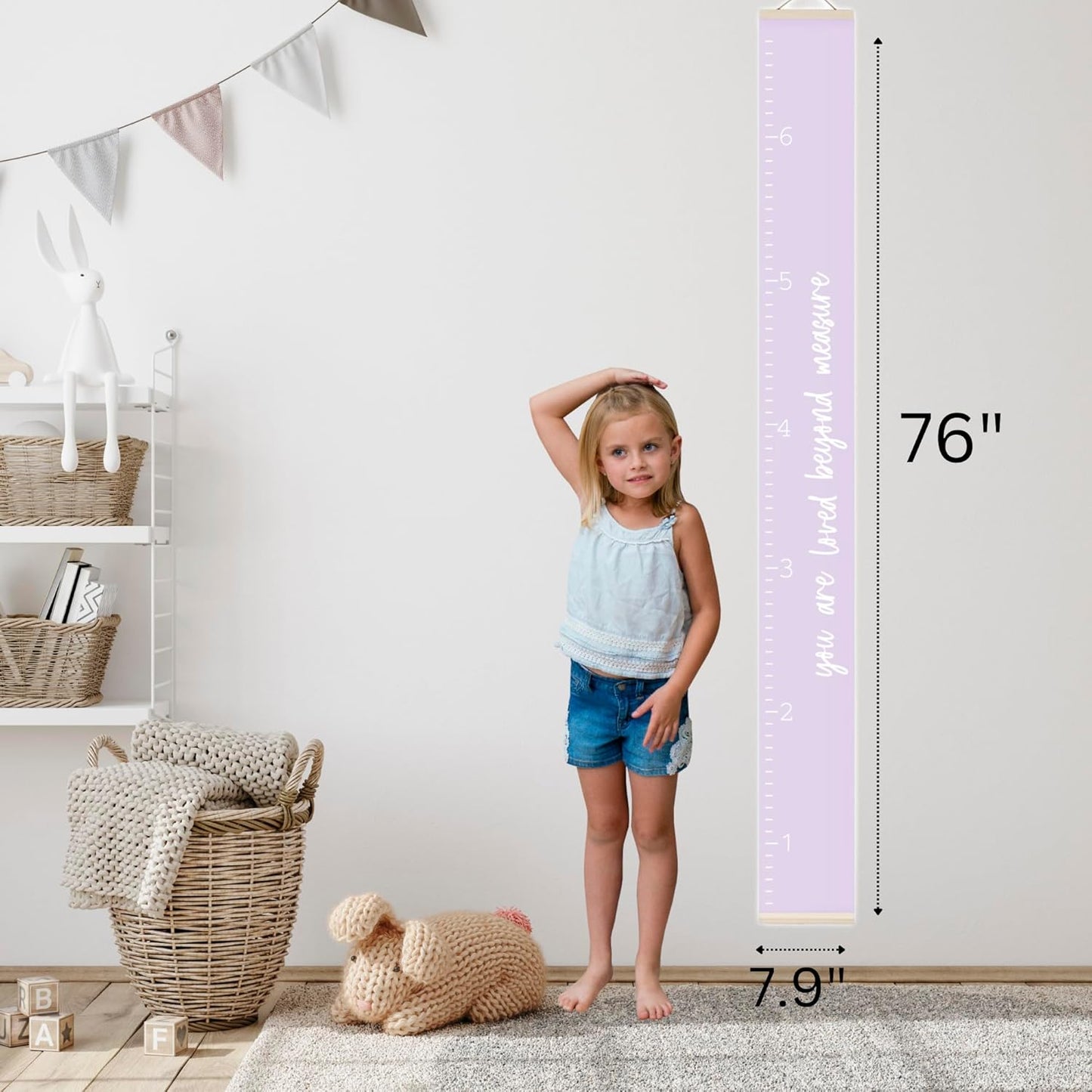 Morxy Canvas Growth Chart for Kids - Unisex Kids Room Wall Decor - Measuring Height Chart- Wall Tape with Height Chart for Kids (Canvas, Loved Beyond Measure - Purple)