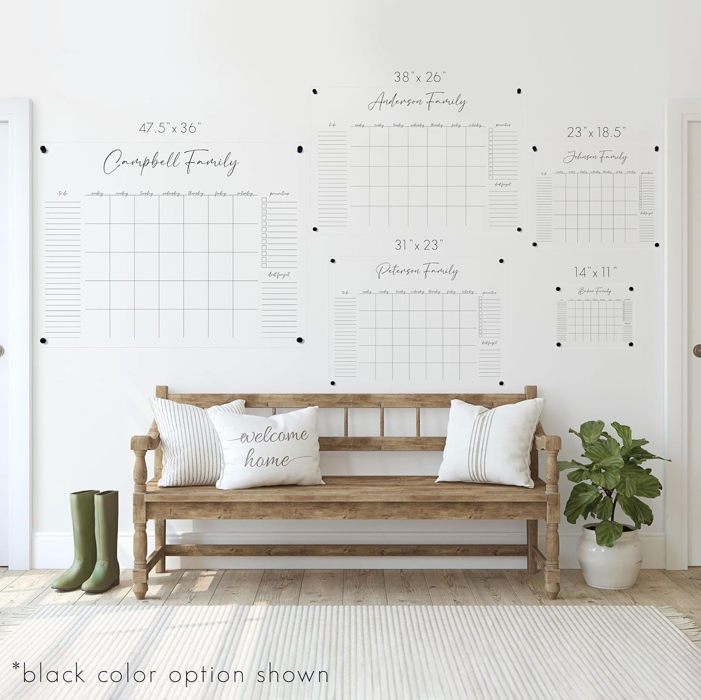 Personalized Clear Acrylic Calendar for Wall, Calendar Whiteboard for Wall, Dry Erase Wall Calendar, Wall Calendar Organizer System for Home (Cursive, Jade, 23"W x18.5"H)