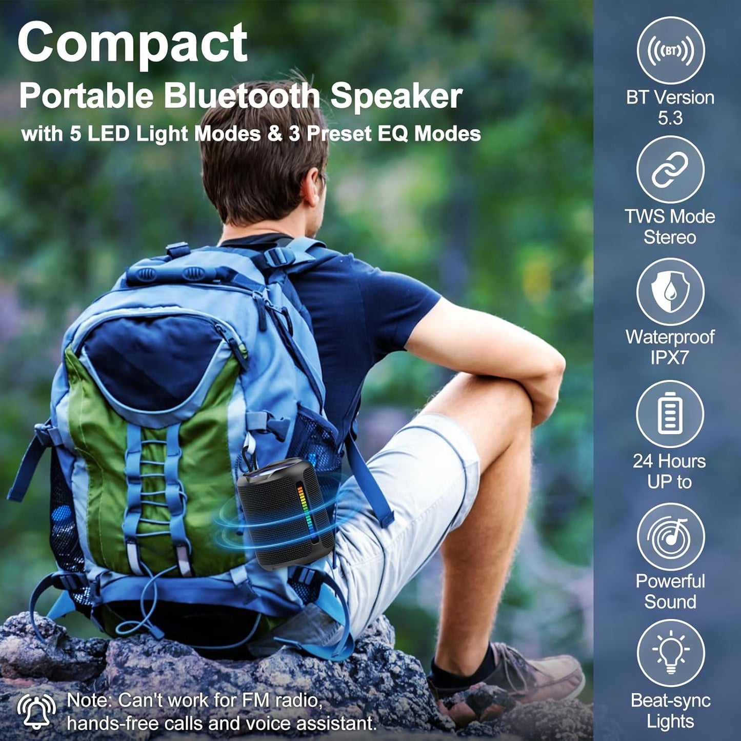 PoP voice Portable Wireless Bluetooth Speaker,40W(50W) Peak Stereo Sound Shower Speaker,IPX7 Waterproof Speaker with Deep Bass,RGB Light,Preset EQ,TWS,for Home/Camping/Gifts, BT5.3 Speaker,Up to 24H