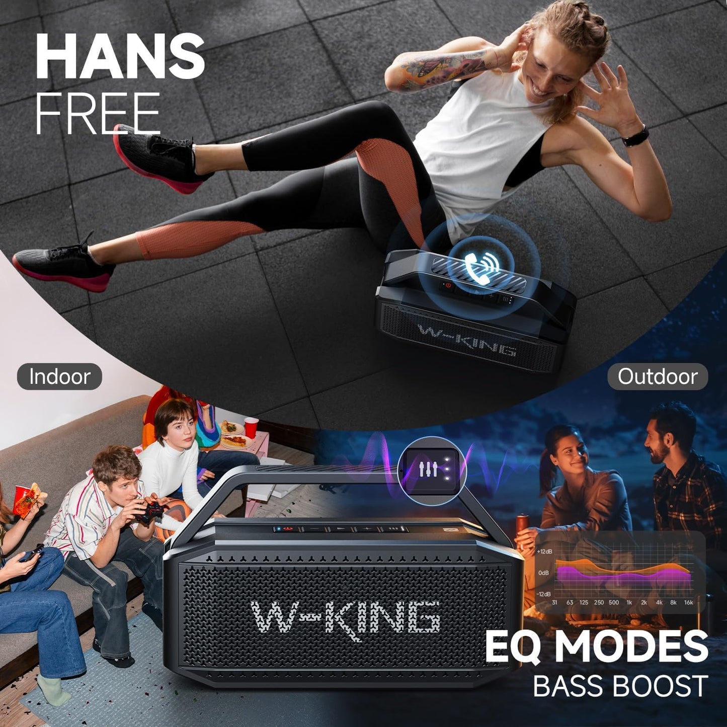 W-KING Portable Loud Bluetooth Speaker, 100W Max Waterproof Outdoor Speakers Bluetooth Wireless, IPX6 Party Big Large Speaker Boombox, 60W Exlarge Deep Bass Passive Radiator/40H/Power Bank/TF/AUX/EQ