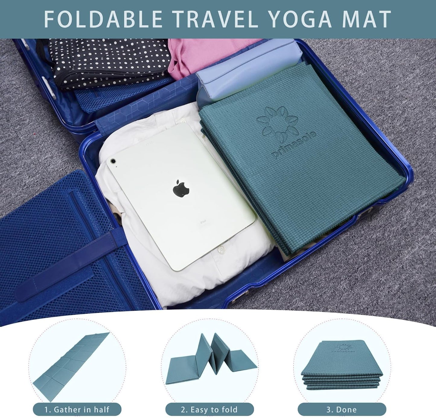 Folding Yoga Travel Pilates Mat Foldable Easy to Carry to Class Beach Park Tear resistant Travel Picnics 4mm Thick 9 Colors