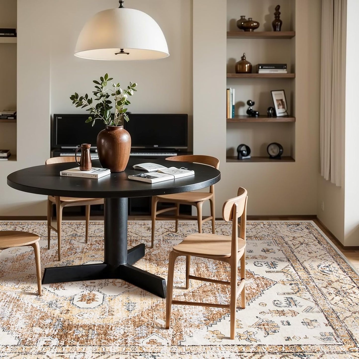 Lahome 9x12 Area Rugs for Living Room - Boho Non-Slip Washable Carpet Ultra-Thin Large Rug Lightweight Throw Foldable Dining Room Mat,Farmhouse Neutral Print Carpet for Bedroom Guest Room (Taupe)