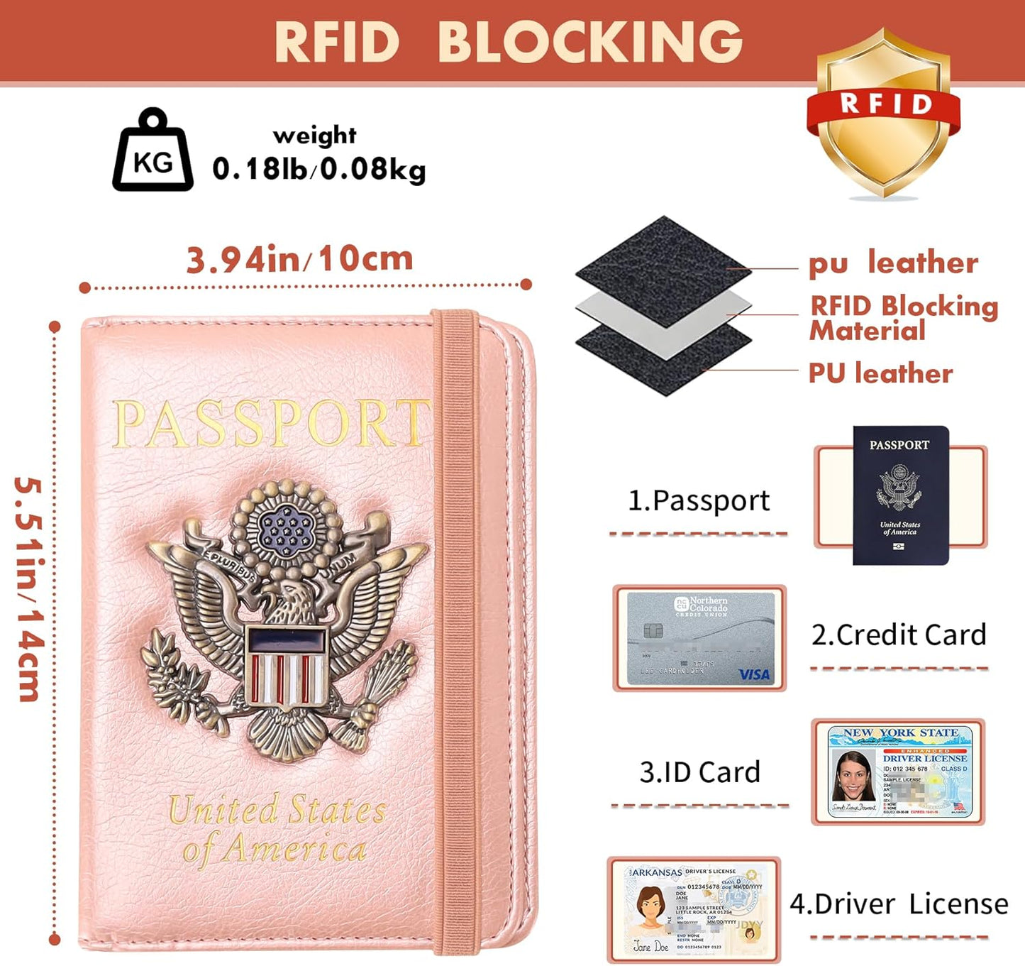 Passport Holder Cover Travel Wallet RFID Blocking Passport Wallets Family Organization Personalized Wallet Case for Men and Women Travel Must Haves(Rose gold)