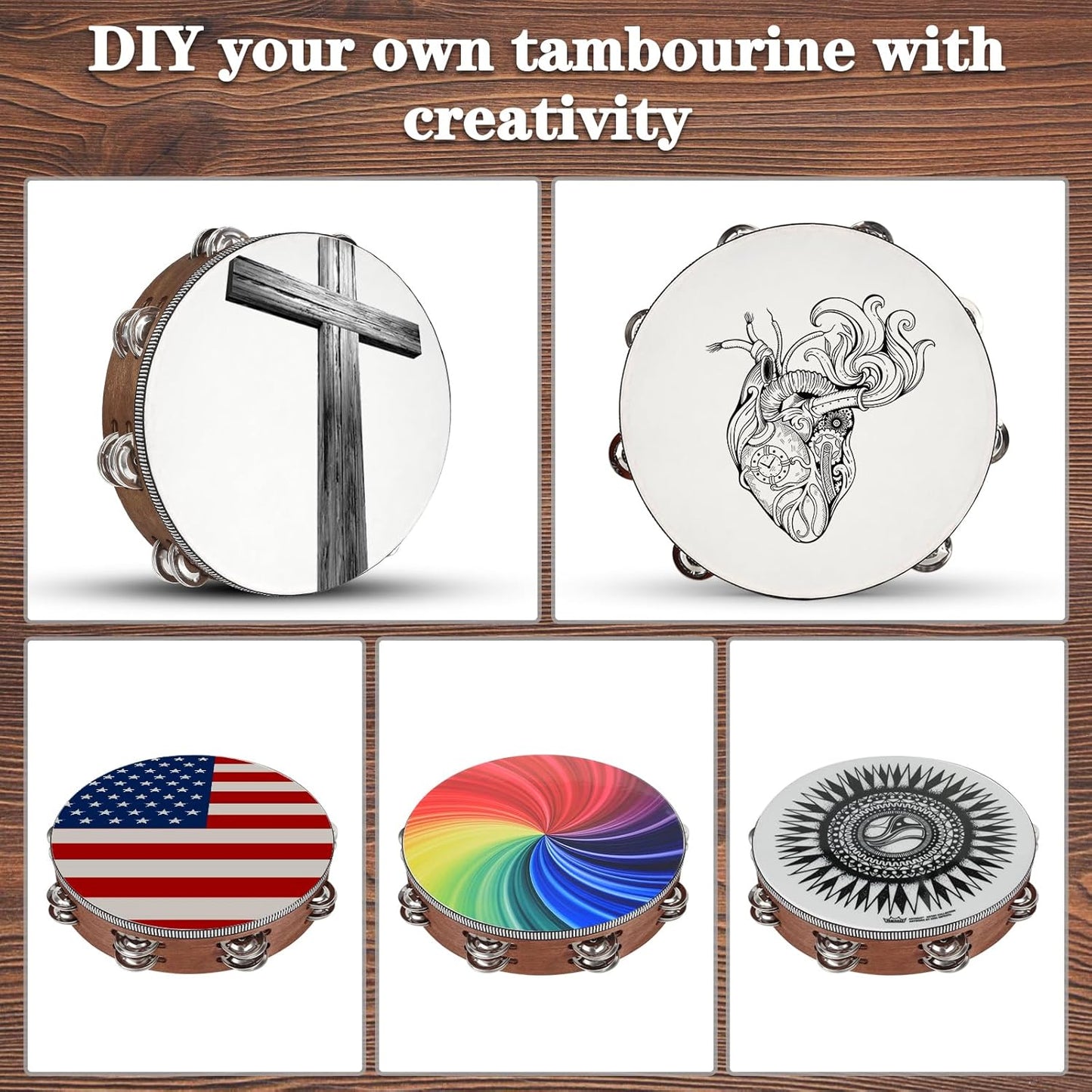 Wooden Hand Held Percussion Tambourine with Storage Bag -10 Inches, Ideal for Church, Wedding, Party, Dance, Photo Shoot