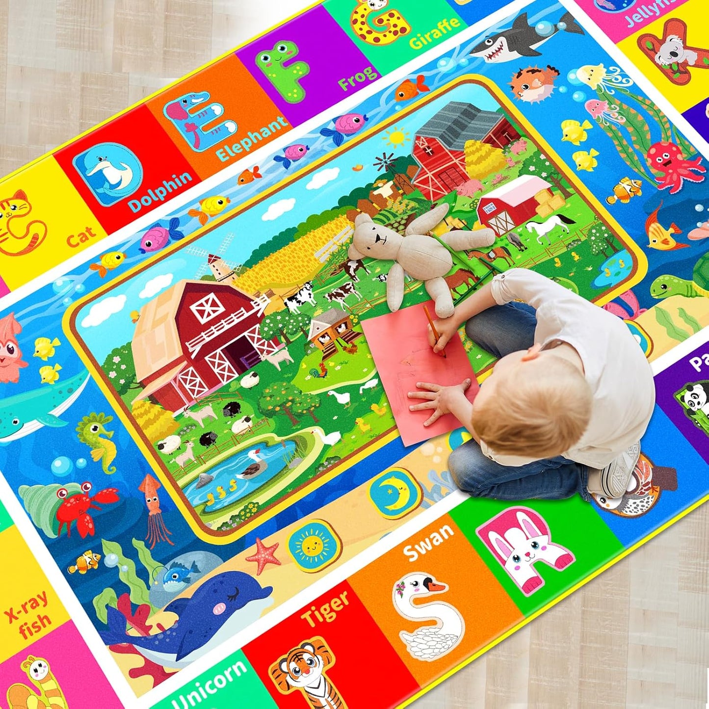 Kids Rug for Playroom, Farm Play Mat, Sea Animal Alphabet ABC Educational Rug, Floor Play Mat Carpet for Bedroom Preschool Classroom (78.7X59 INCH, Farm)