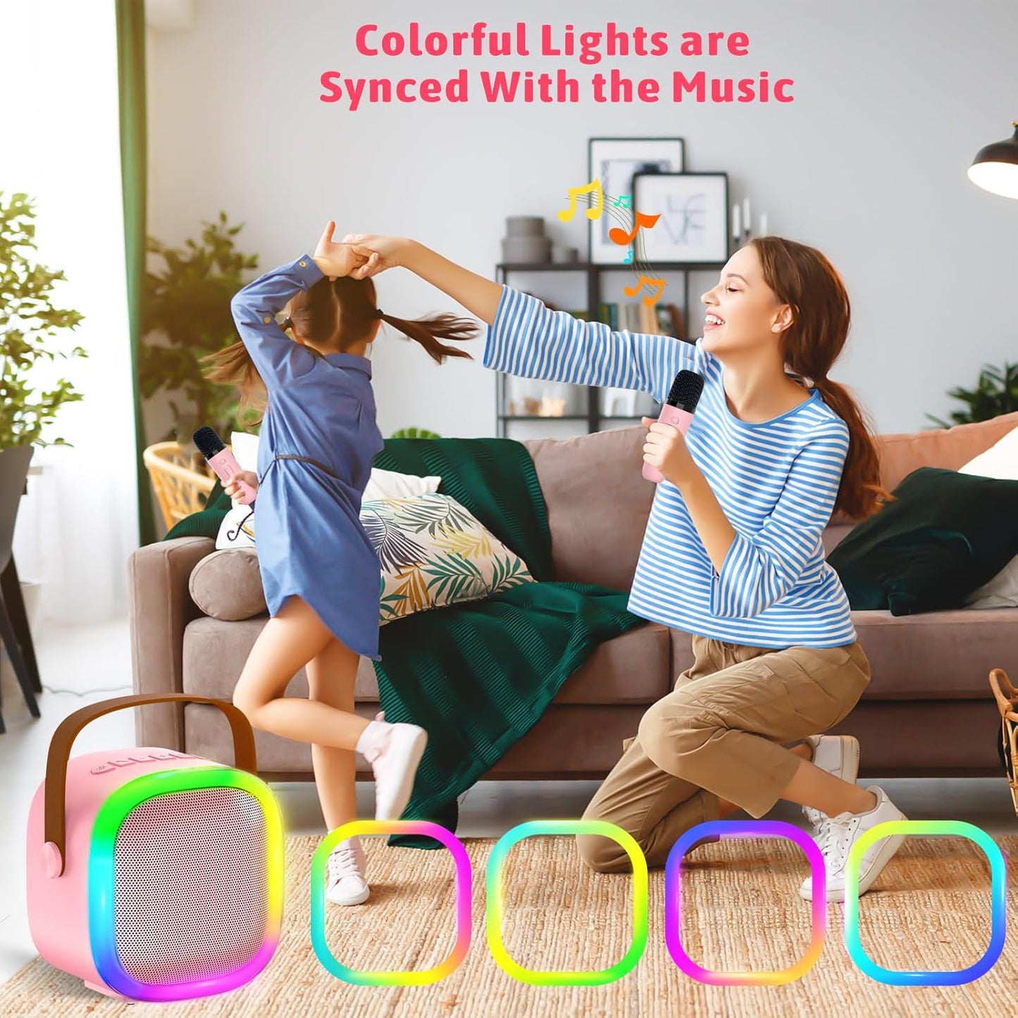 Karaoke Machine for Kids Adults, Portable Bluetooth Speaker with Wireless Microphone and LED Lights, Kids Toys Birthday Gifts for Girls and Boys Ages 4, 5, 6, 7, 8,9,10,11,12+ Years, Home Party