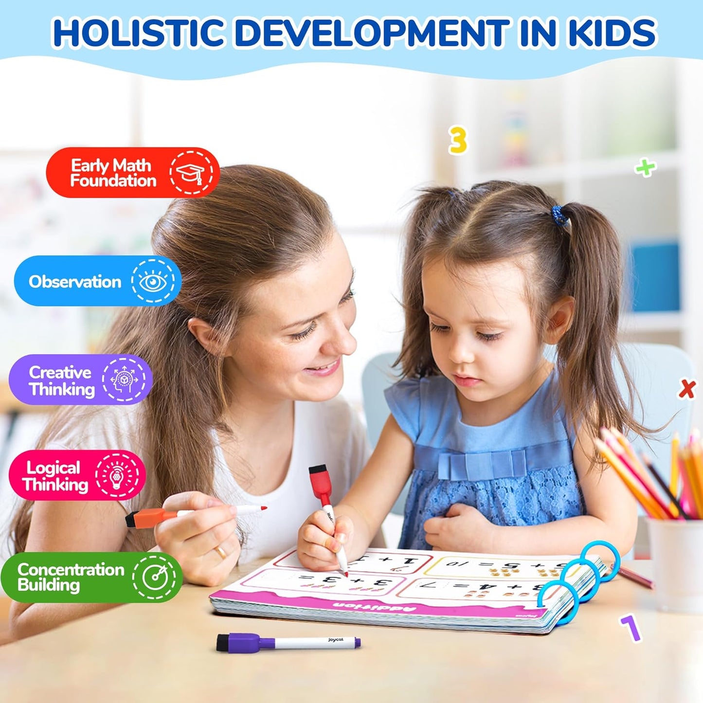 JoyCat Math Game Book - Preschool Learning Activity for Kids Ages 3-5, Number Tracing Workbooks, Math Learning Tools, Travel Cars Activities, Educational Gift Toys for Girls and Boys Ages 4-8